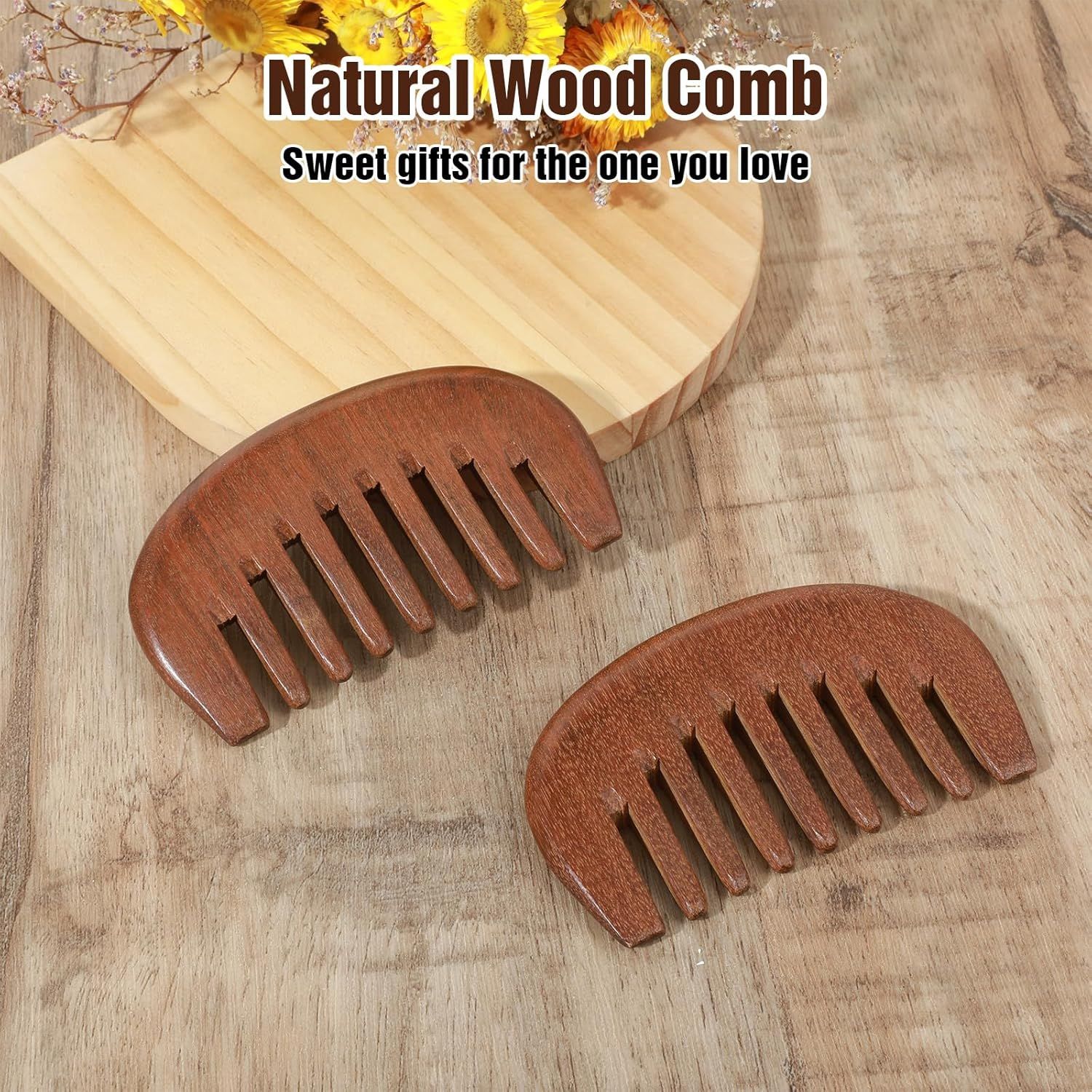 Matwses 2 Pcs Natural Wooden Hair Comb, Wooden Wide Tooth Comb, Vintage Wood Scalp Massage Combs for Women and Men Detangling (3.86×2.17in) - Image 5