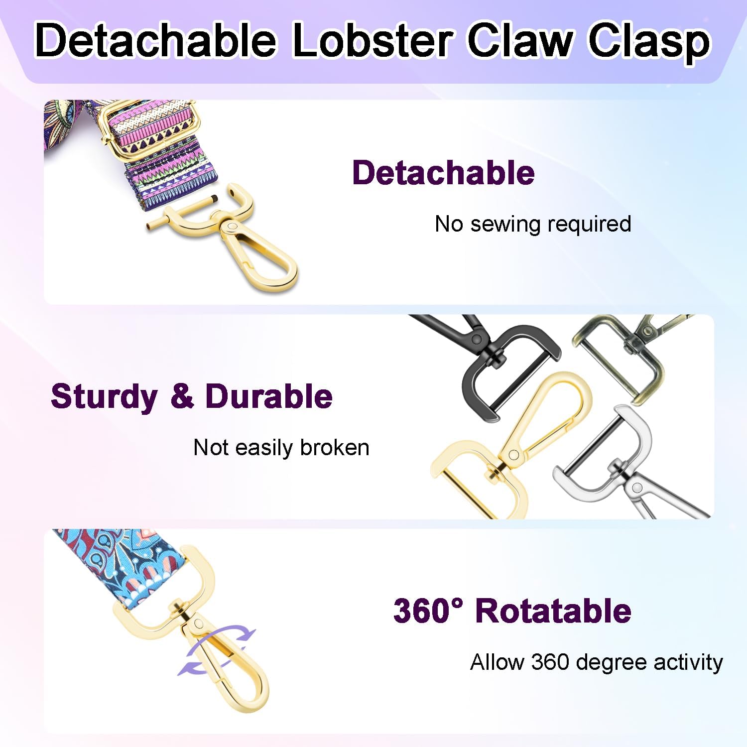 CooBigo 4Pack 5/8 Inch Detachable Snap Hook Swivel Clasp, Metal Swivel Lobster Claw Clasps for Paracord Lanyard, Purse Strap Clips Extender Hardware, Backpack Pendant, Pets Collar Accessory (Black) - Image 4