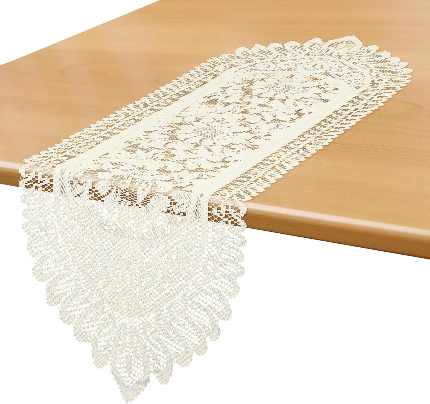 1 Pc Doilies for Tables Dresser, Crochet Lace Table Runner, Boho Cotton Desk Runner Dresser Cover Top, Vintage Table Cloth, Scarf for Bedrooms Furniture (Beige White, 45.67x13.39in) - Image 1