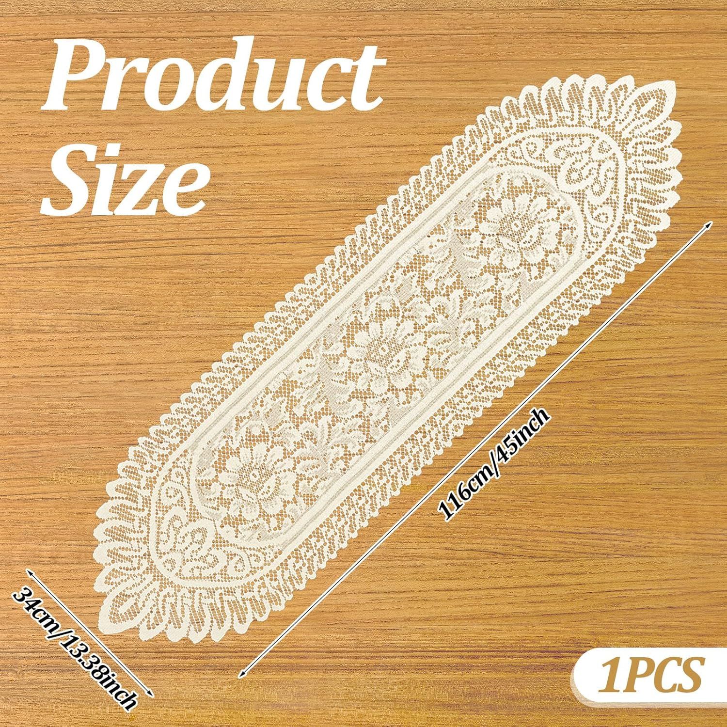 1 Pc Doilies for Tables Dresser, Crochet Lace Table Runner, Boho Cotton Desk Runner Dresser Cover Top, Vintage Table Cloth, Scarf for Bedrooms Furniture (Beige White, 45.67x13.39in) - Image 3