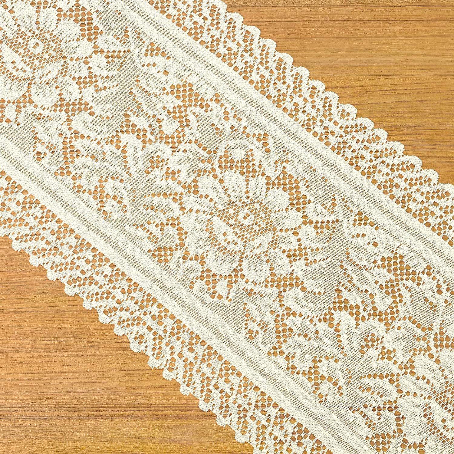 1 Pc Doilies for Tables Dresser, Crochet Lace Table Runner, Boho Cotton Desk Runner Dresser Cover Top, Vintage Table Cloth, Scarf for Bedrooms Furniture (Beige White, 45.67x13.39in) - Image 4