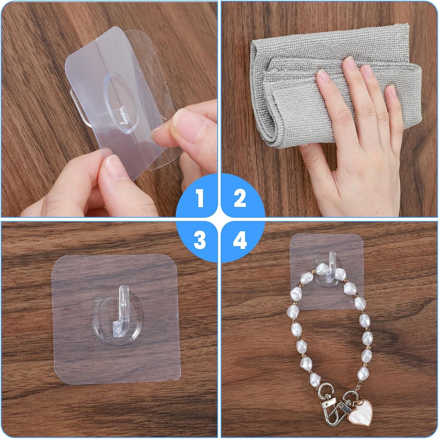 20PCS Self Adhesive Hooks for Hanging, Wall Hooks Transparent Waterproof Sticky Hook for Keys, Bathroom, Shower, Outdoor, Kitchen, Door, Home Improvement, Utility - Image 4