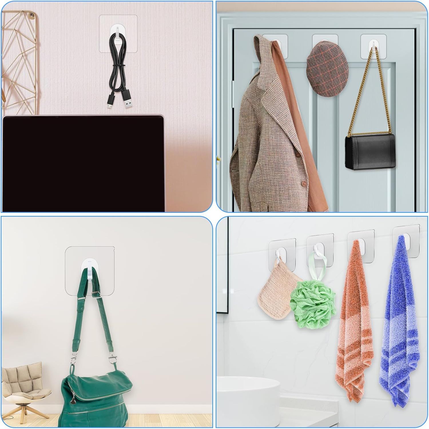20PCS Self Adhesive Hooks for Hanging, Wall Hooks Transparent Waterproof Sticky Hook for Keys, Bathroom, Shower, Outdoor, Kitchen, Door, Home Improvement, Utility - Image 5