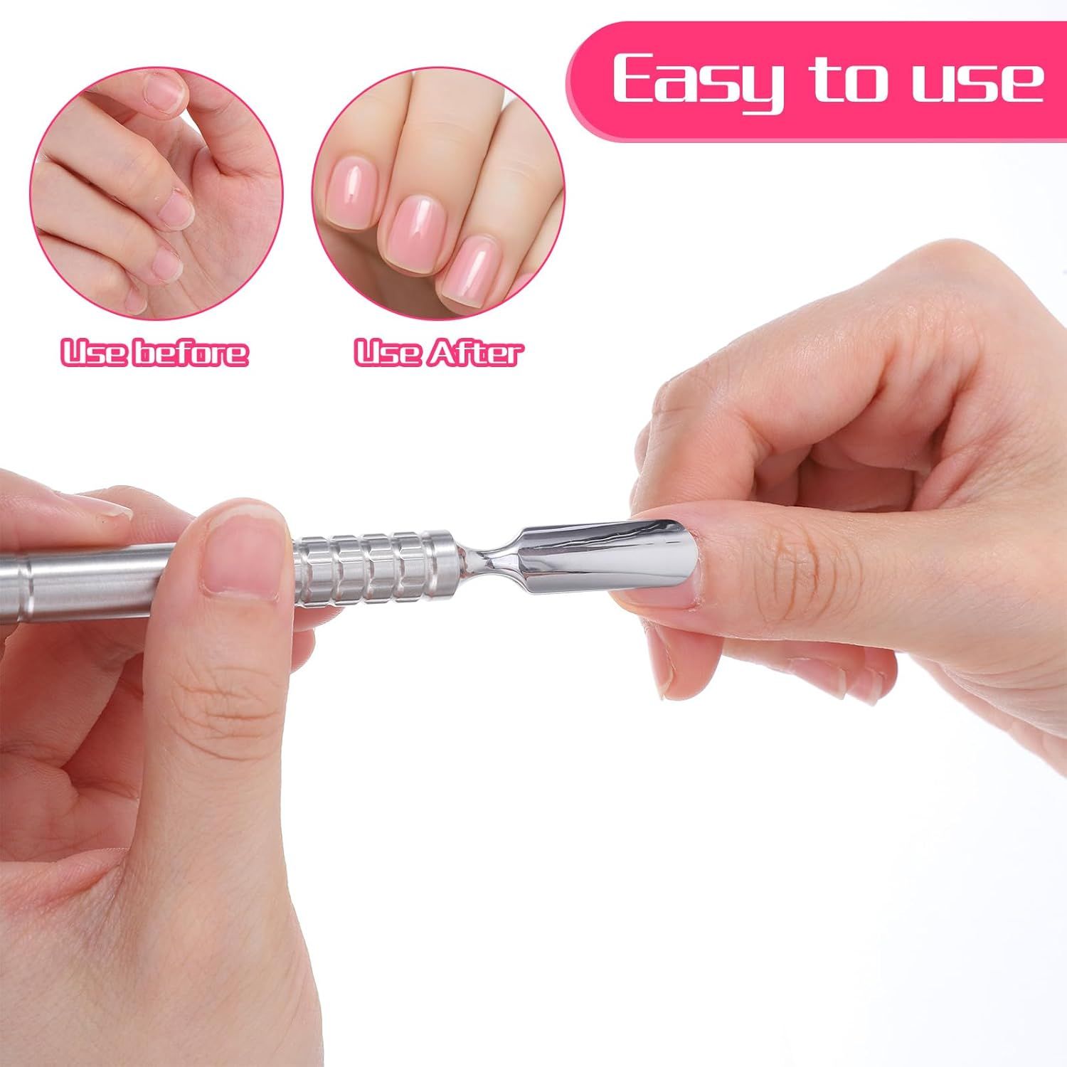 Dual Head Nail Cuticle Pusher Tool, Nail Scraper Stainless Steel Curved & Chisel Edge for Women Home Manicure Pedicure Tools Professional Tool for Cuticle Work (Silver) - Image 4
