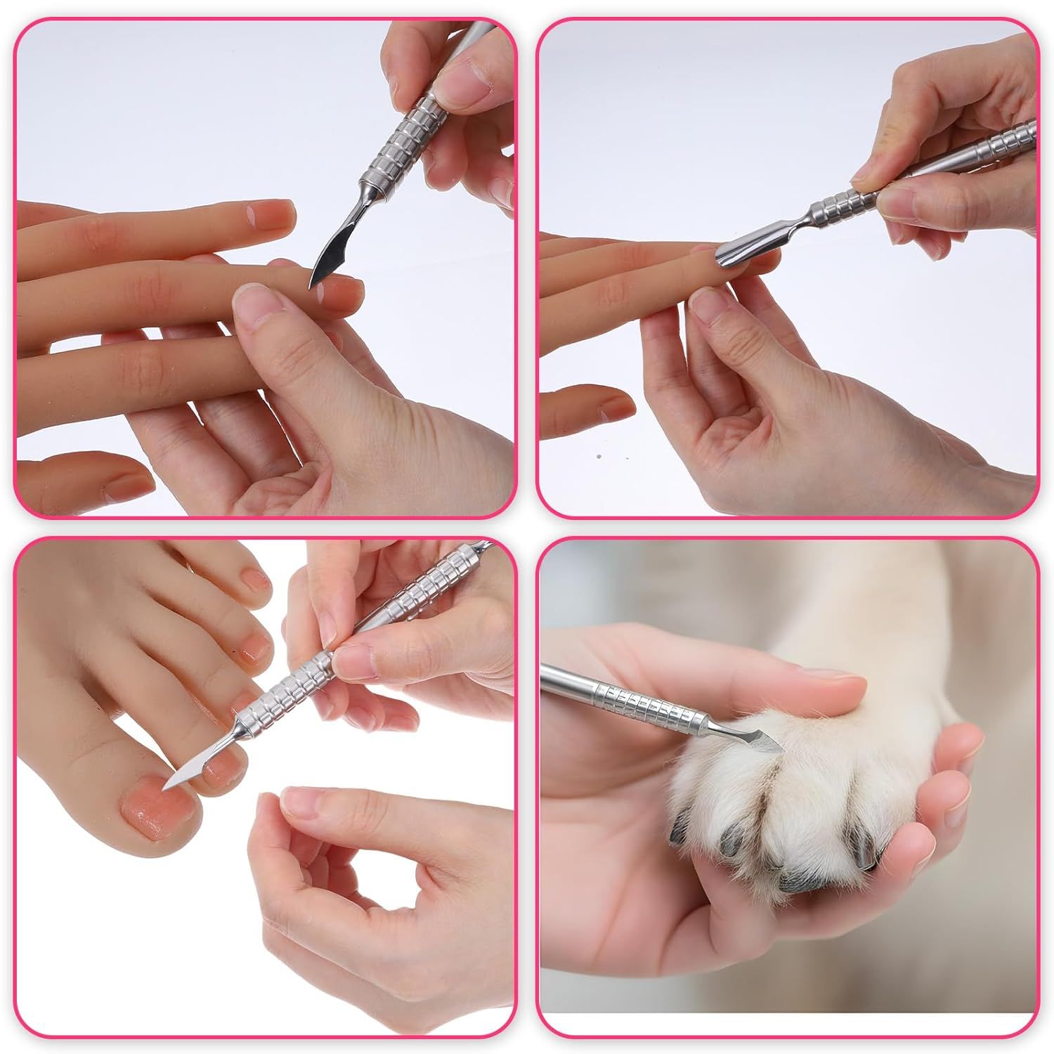 Dual Head Nail Cuticle Pusher Tool, Nail Scraper Stainless Steel Curved & Chisel Edge for Women Home Manicure Pedicure Tools Professional Tool for Cuticle Work (Silver) - Image 6