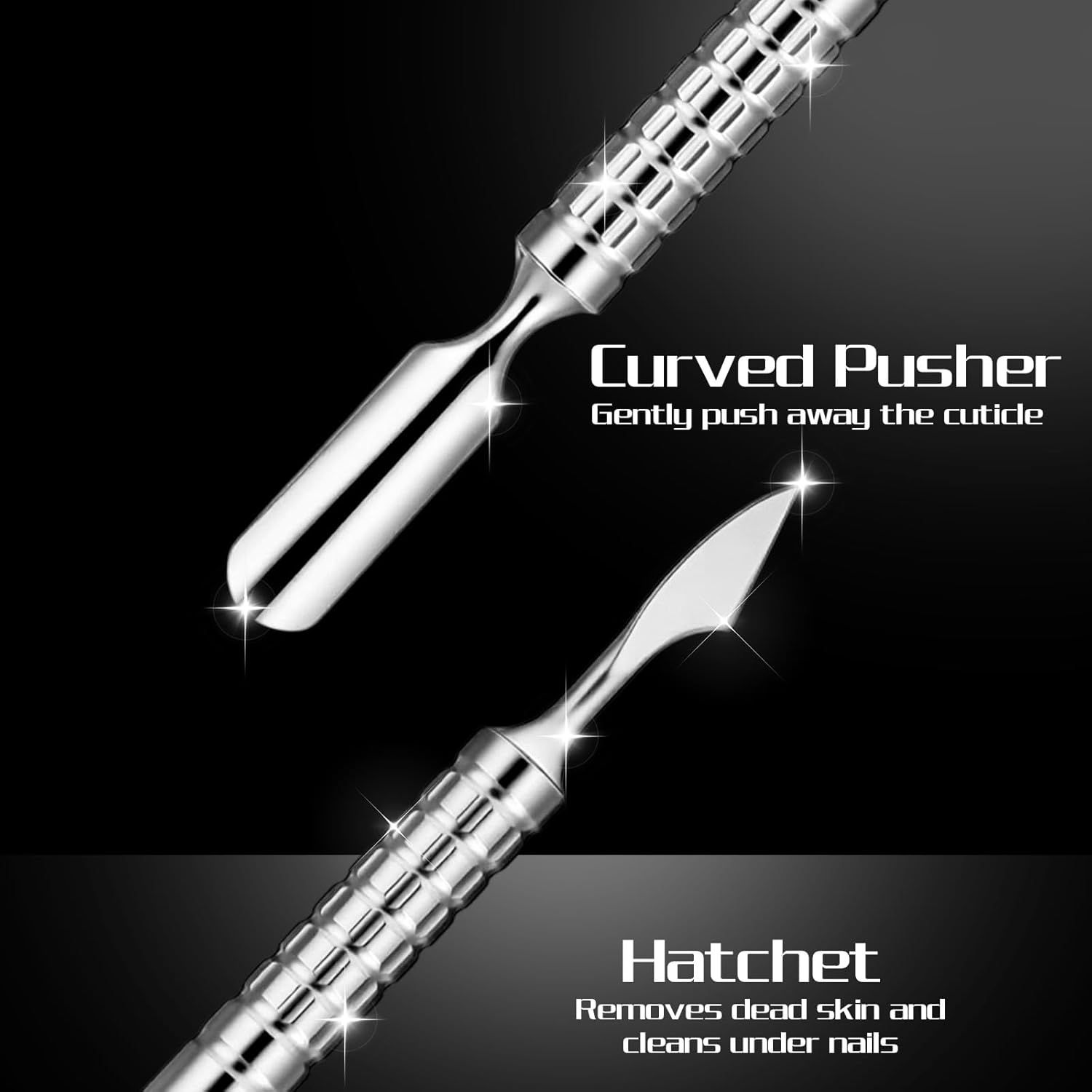 Dual Head Nail Cuticle Pusher Tool, Nail Scraper Stainless Steel Curved & Chisel Edge for Women Home Manicure Pedicure Tools Professional Tool for Cuticle Work (Silver) - Image 7