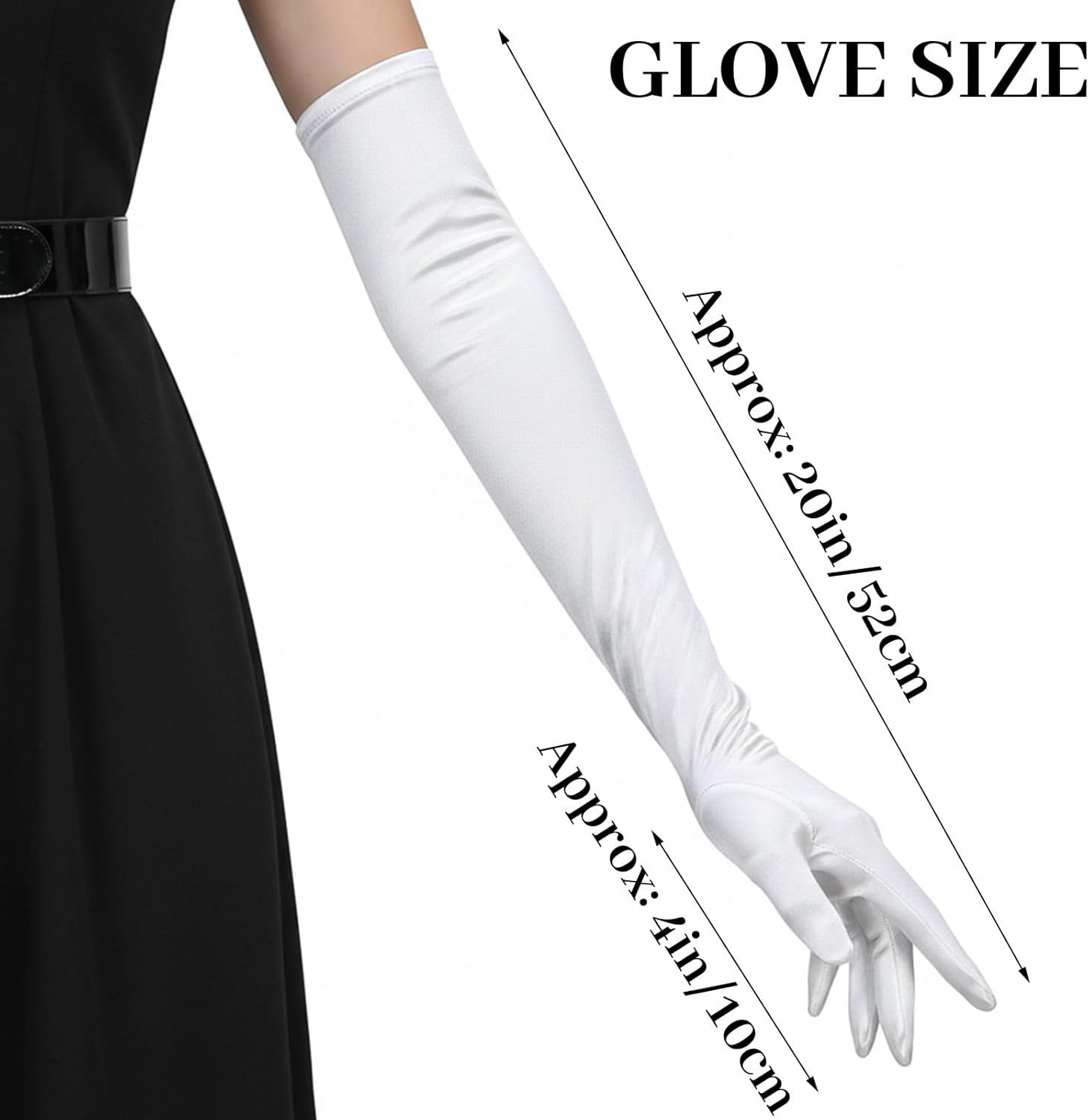 1 Pairs Women Long Gloves with Satin, White Opera Glove Elbow Length for Wedding 1920s Opera Tea Party Costumes Bridal Evening Dress up 20 Inch - Image 2