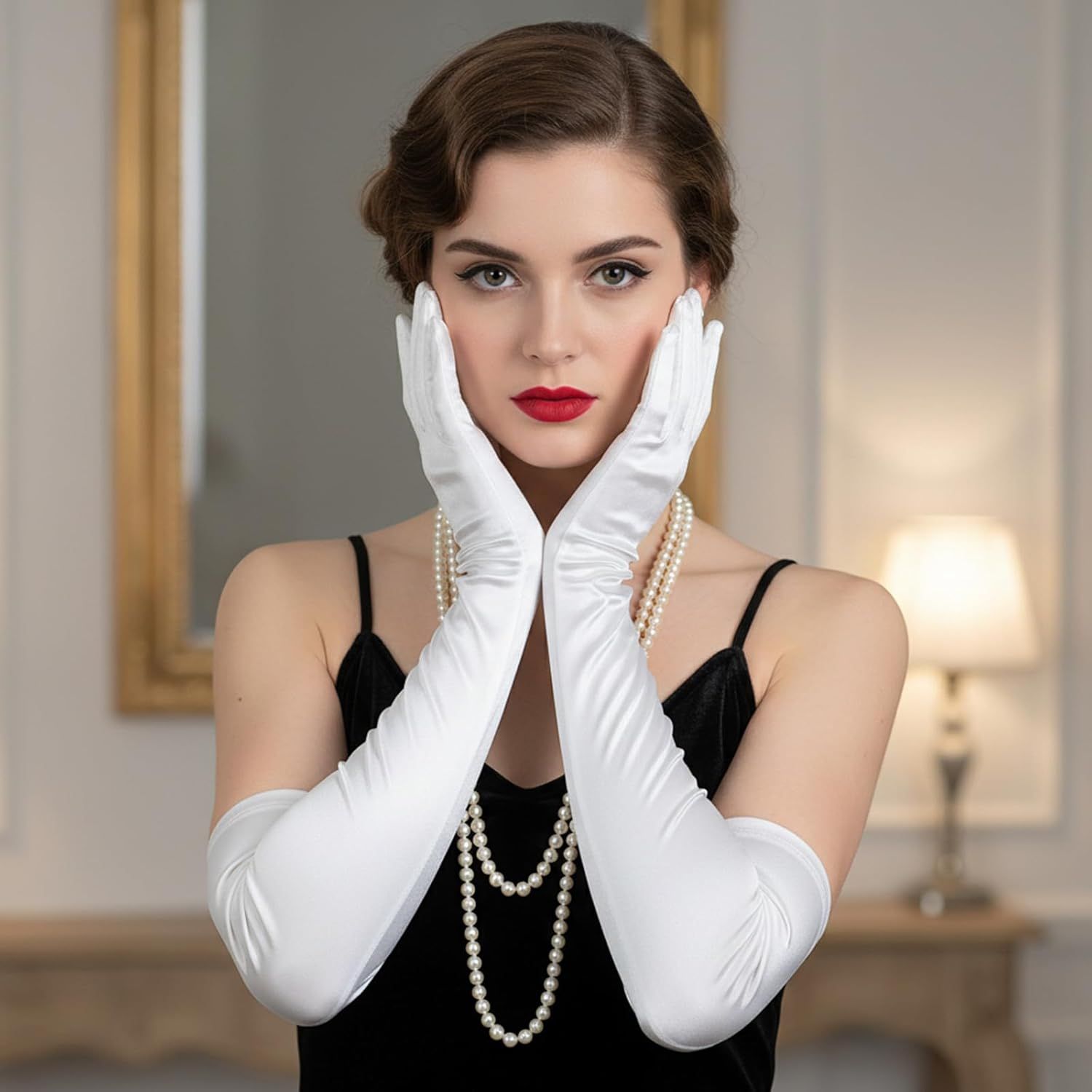 1 Pairs Women Long Gloves with Satin, White Opera Glove Elbow Length for Wedding 1920s Opera Tea Party Costumes Bridal Evening Dress up 20 Inch - Image 7