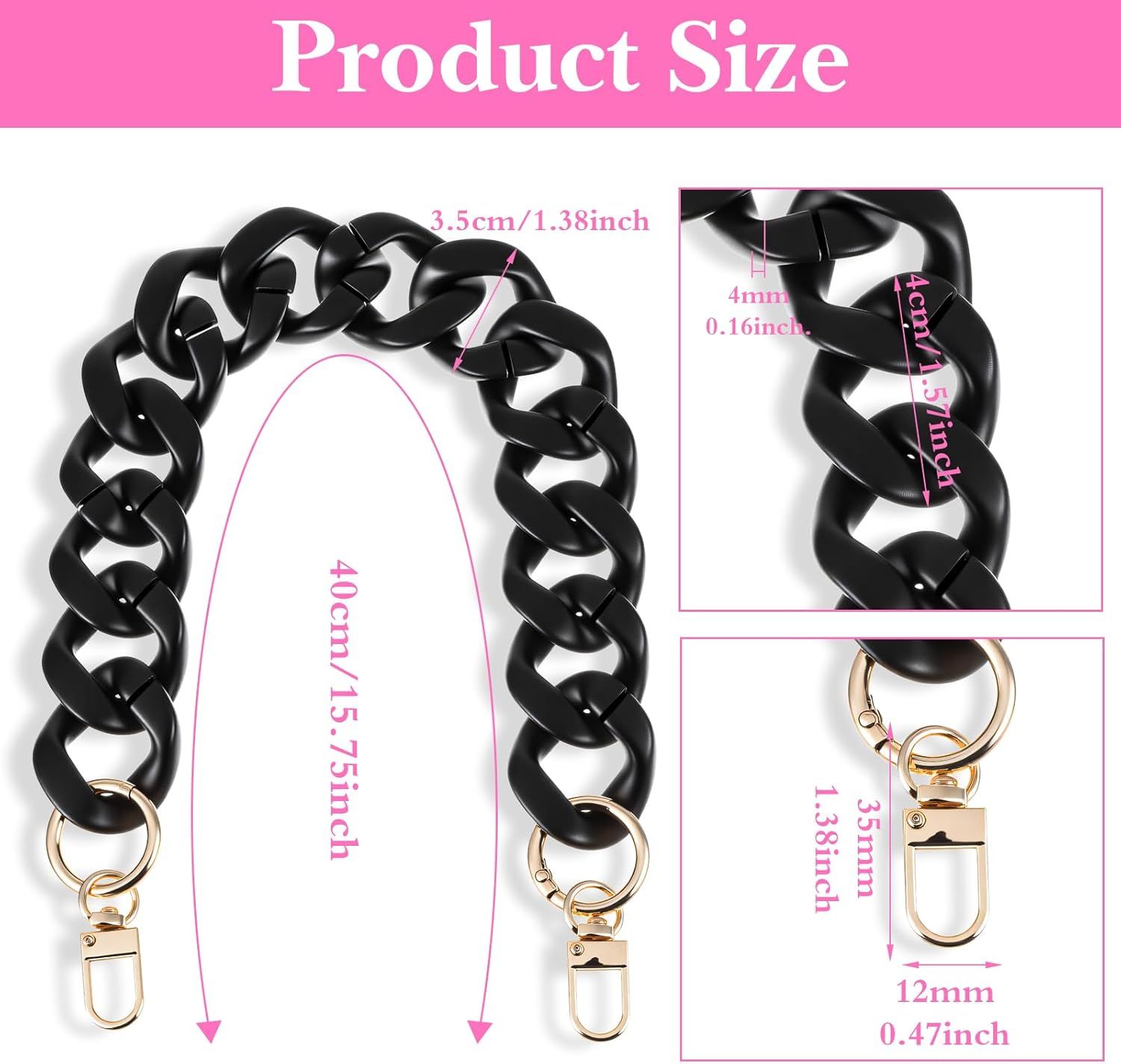 1PCS Black Purse Chain Replacement, 15.7 Inch Acrylic Bag Chain, Black Purse Chains Strap, Adjustable Handbag Strap Handles for Shoulder Bags DIY Crafts - Image 2