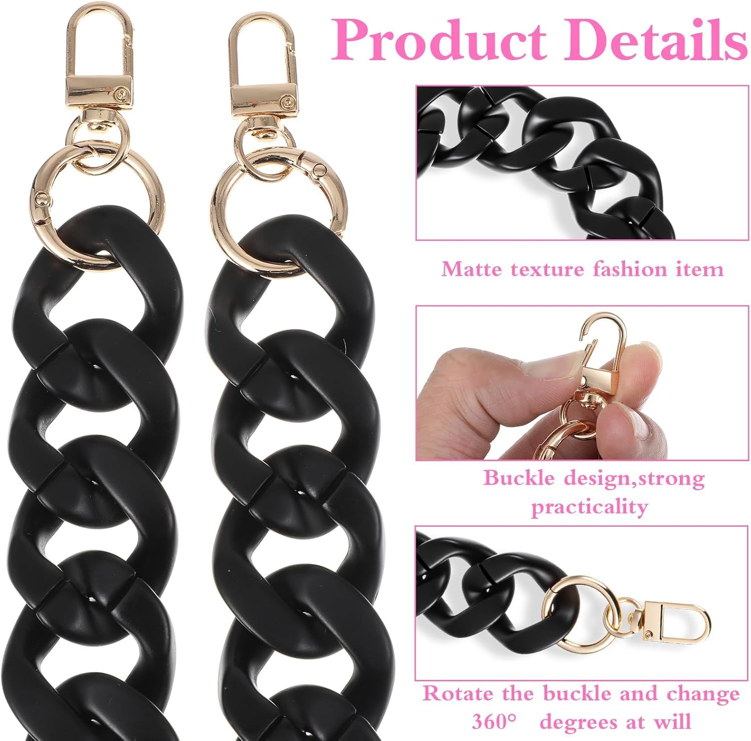 1PCS Black Purse Chain Replacement, 15.7 Inch Acrylic Bag Chain, Black Purse Chains Strap, Adjustable Handbag Strap Handles for Shoulder Bags DIY Crafts - Image 3