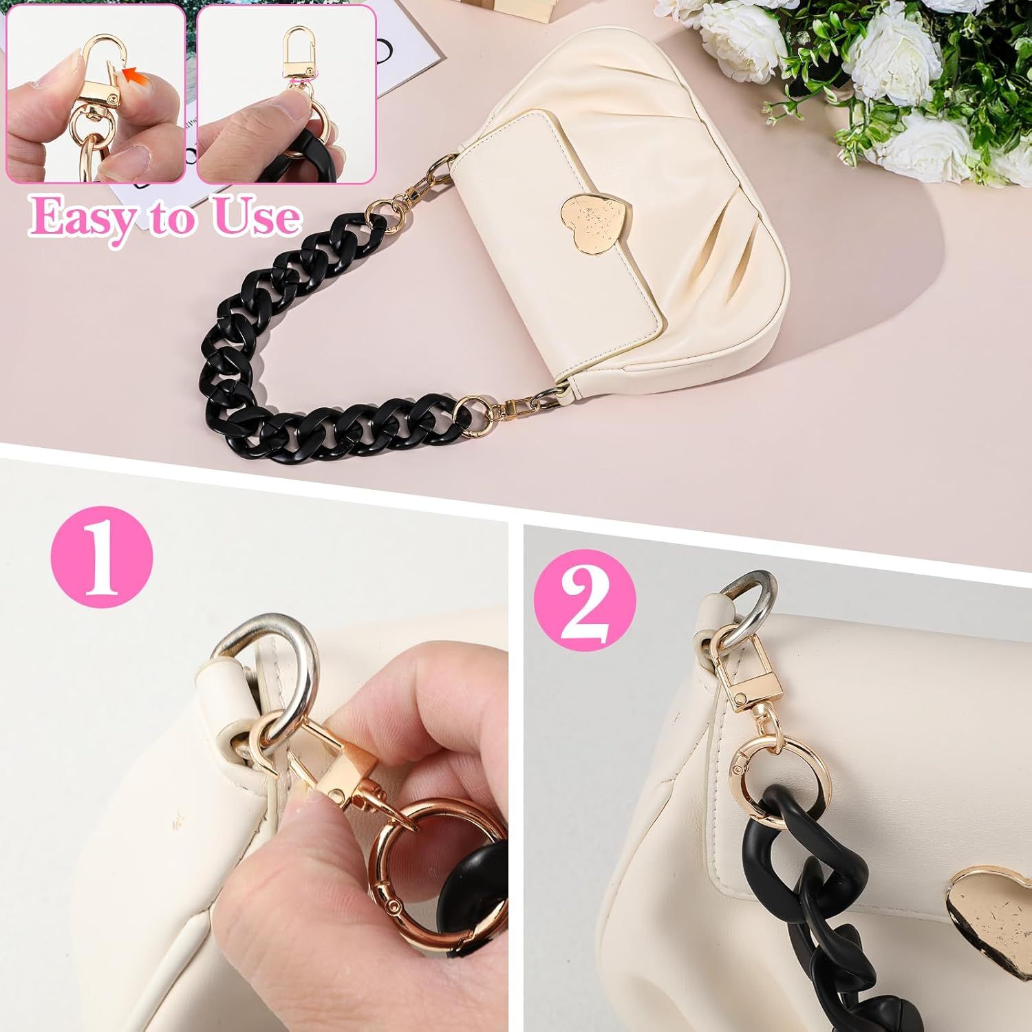 1PCS Black Purse Chain Replacement, 15.7 Inch Acrylic Bag Chain, Black Purse Chains Strap, Adjustable Handbag Strap Handles for Shoulder Bags DIY Crafts - Image 4
