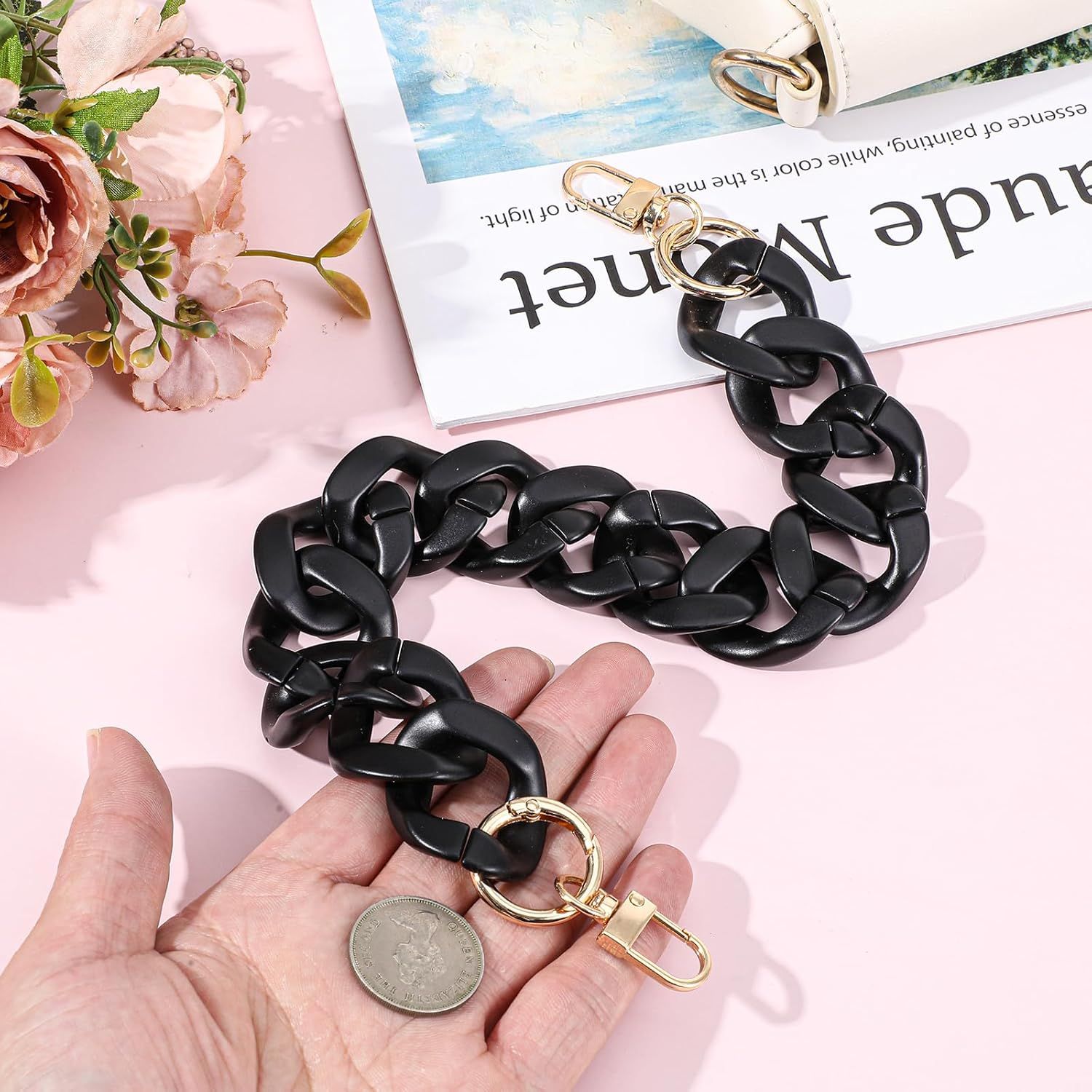 1PCS Black Purse Chain Replacement, 15.7 Inch Acrylic Bag Chain, Black Purse Chains Strap, Adjustable Handbag Strap Handles for Shoulder Bags DIY Crafts - Image 5