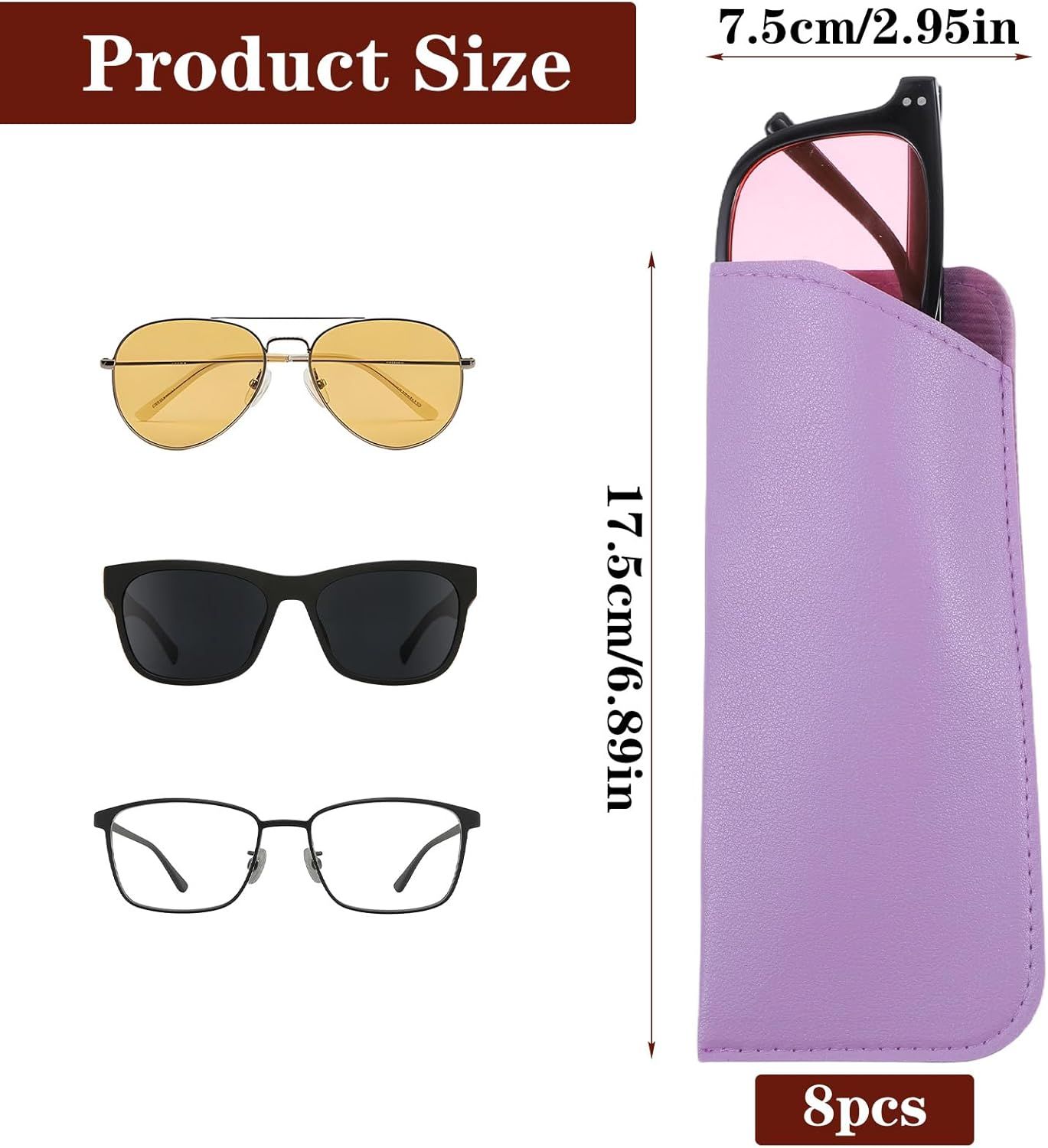8 Pack Soft Glasses Case, 6.89 X 2.95 Inch Soft Leather Glasses Pouch, Portable Thin Eyeglasses Case for Women Men Travelling Reading - Image 2