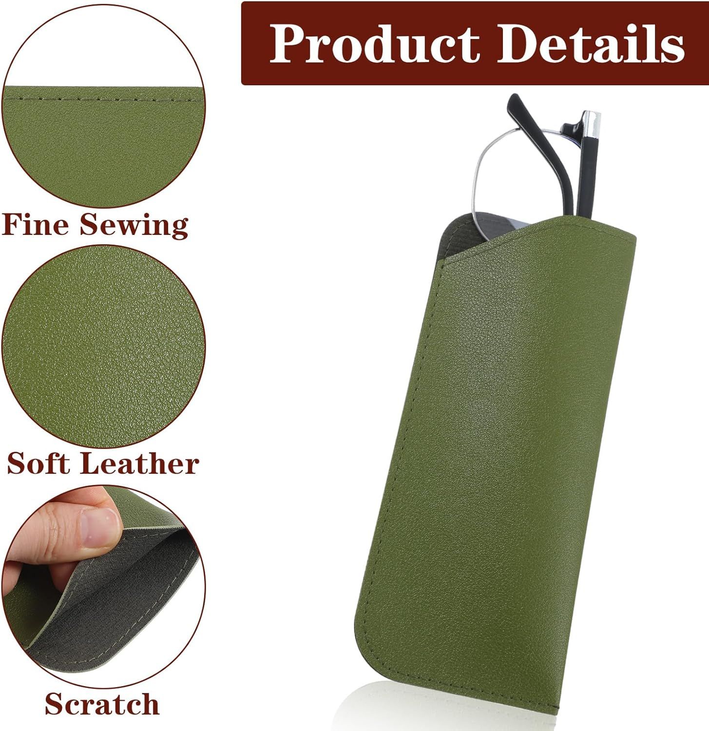 8 Pack Soft Glasses Case, 6.89 X 2.95 Inch Soft Leather Glasses Pouch, Portable Thin Eyeglasses Case for Women Men Travelling Reading - Image 3