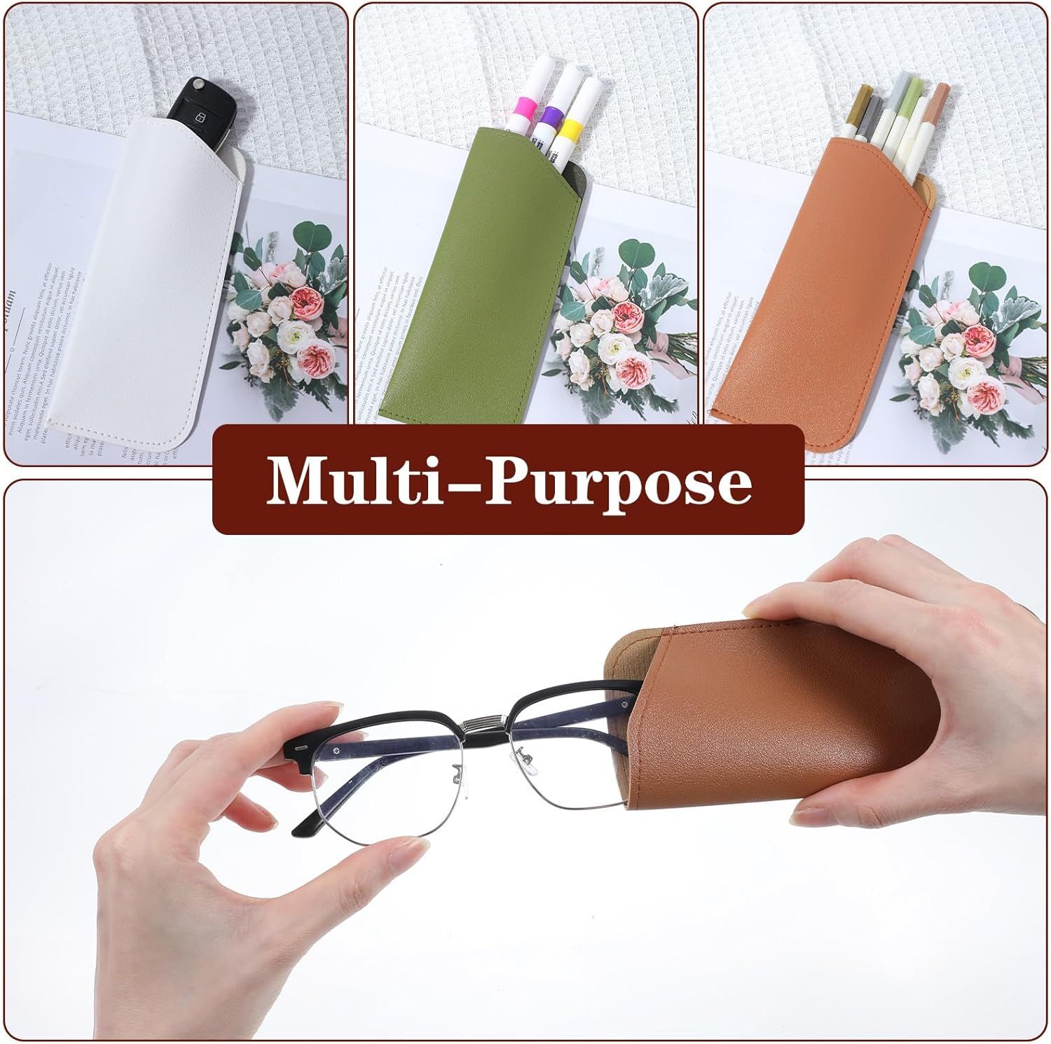 8 Pack Soft Glasses Case, 6.89 X 2.95 Inch Soft Leather Glasses Pouch, Portable Thin Eyeglasses Case for Women Men Travelling Reading - Image 6