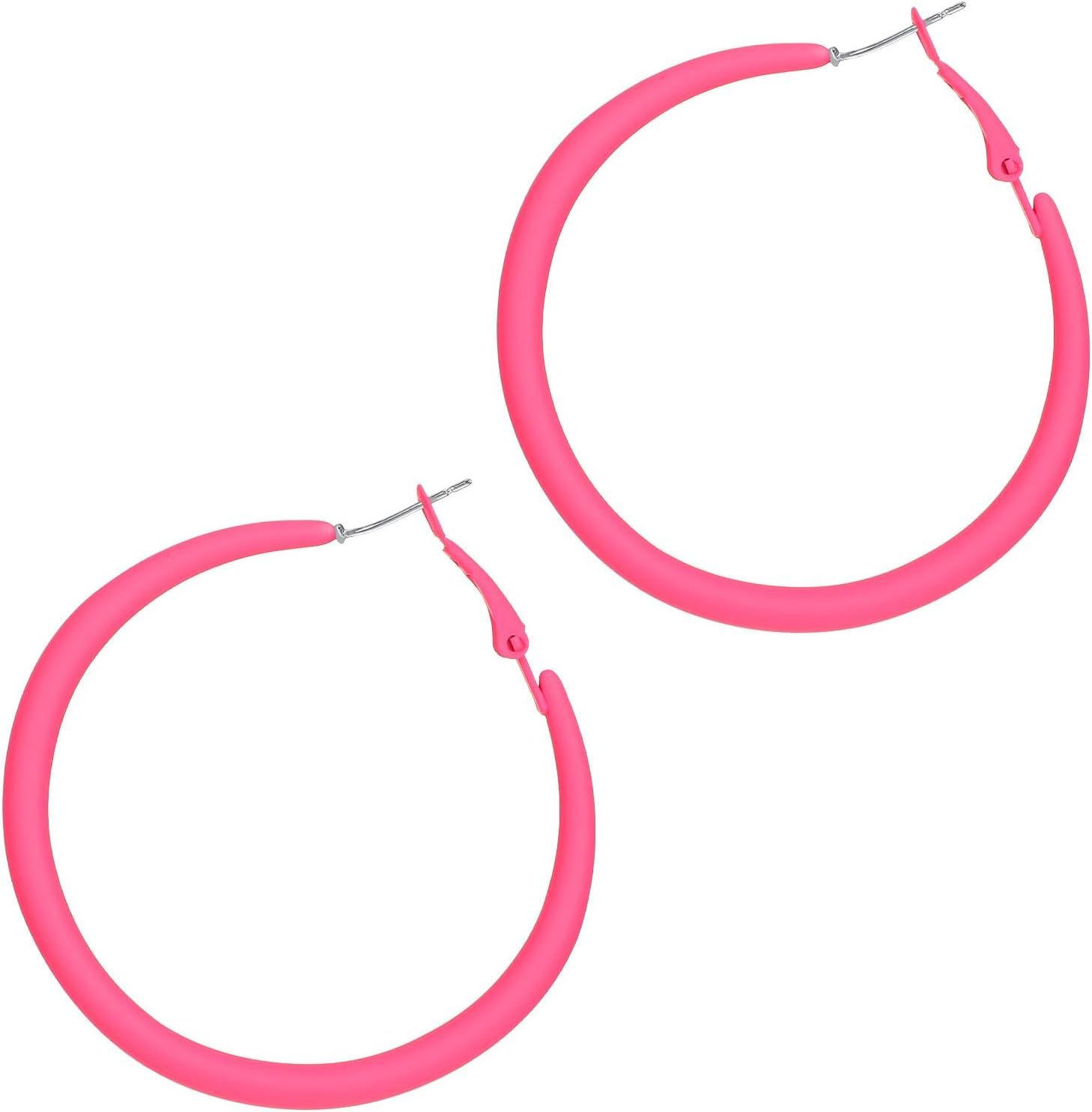 Neon Hoop Earrings for Women, 80s 90s Hoop Earring Big Earrings Retro Neon Earring for Party Outfits Y2k Jewelry Accessories Hot Pink - Image 1