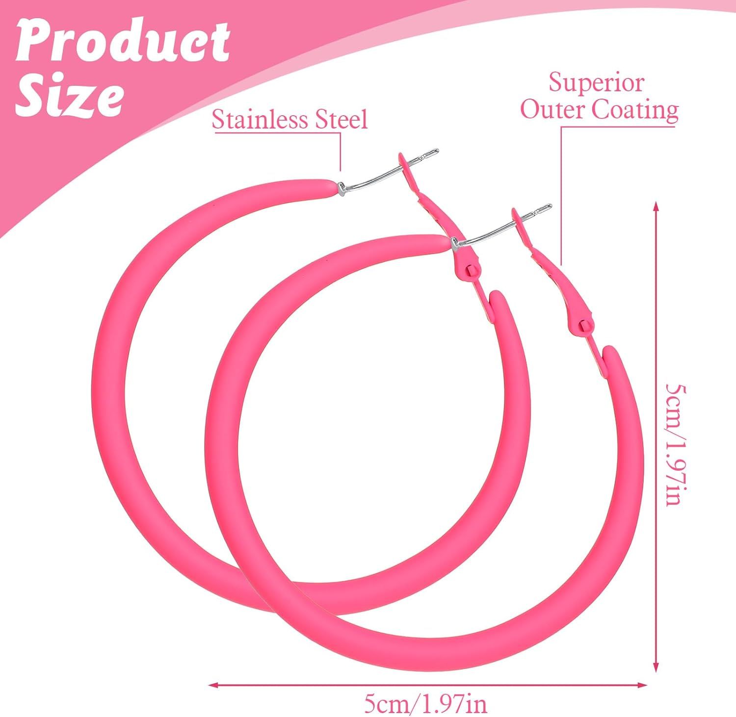 Neon Hoop Earrings for Women, 80s 90s Hoop Earring Big Earrings Retro Neon Earring for Party Outfits Y2k Jewelry Accessories Hot Pink - Image 2