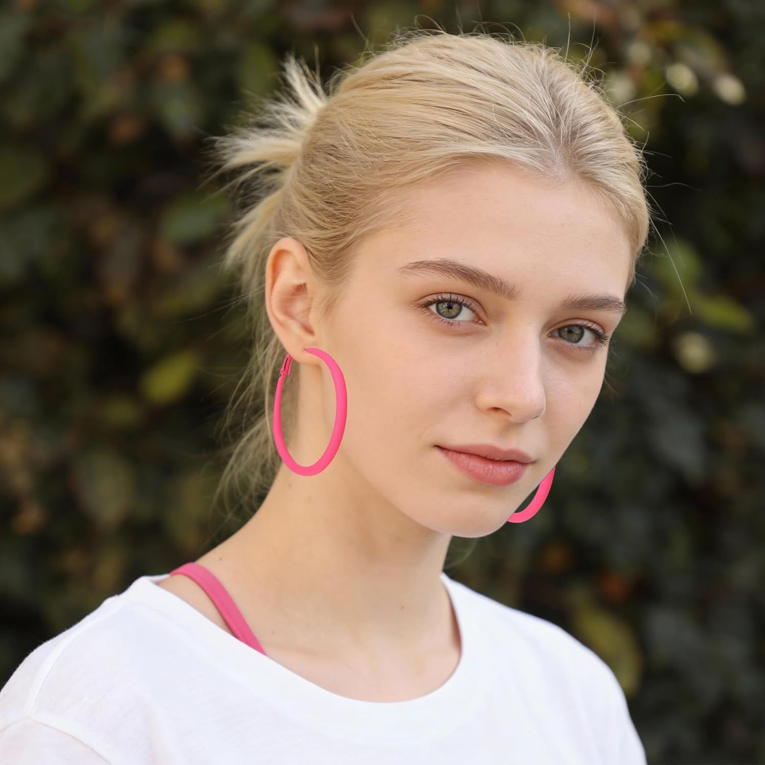 Neon Hoop Earrings for Women, 80s 90s Hoop Earring Big Earrings Retro Neon Earring for Party Outfits Y2k Jewelry Accessories Hot Pink - Image 5