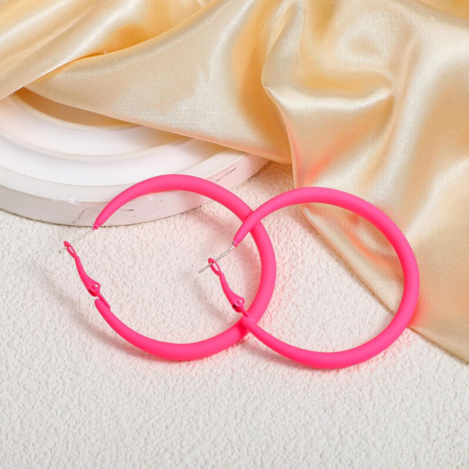 Neon Hoop Earrings for Women, 80s 90s Hoop Earring Big Earrings Retro Neon Earring for Party Outfits Y2k Jewelry Accessories Hot Pink - Image 7