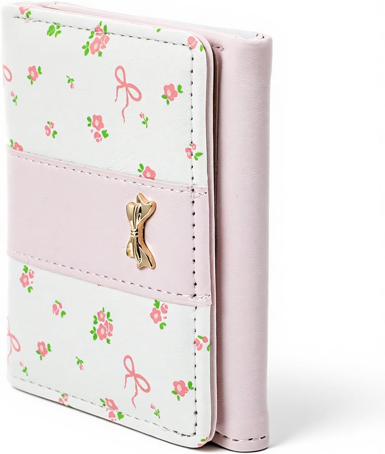 Pink Wallet for Women Floral Coquette Small Bow Wallet Cute Bifold Zipper Purse Aesthetic Credit Card Holder Purse Mini Kawaii Coin Purse with ID Window - Image 1