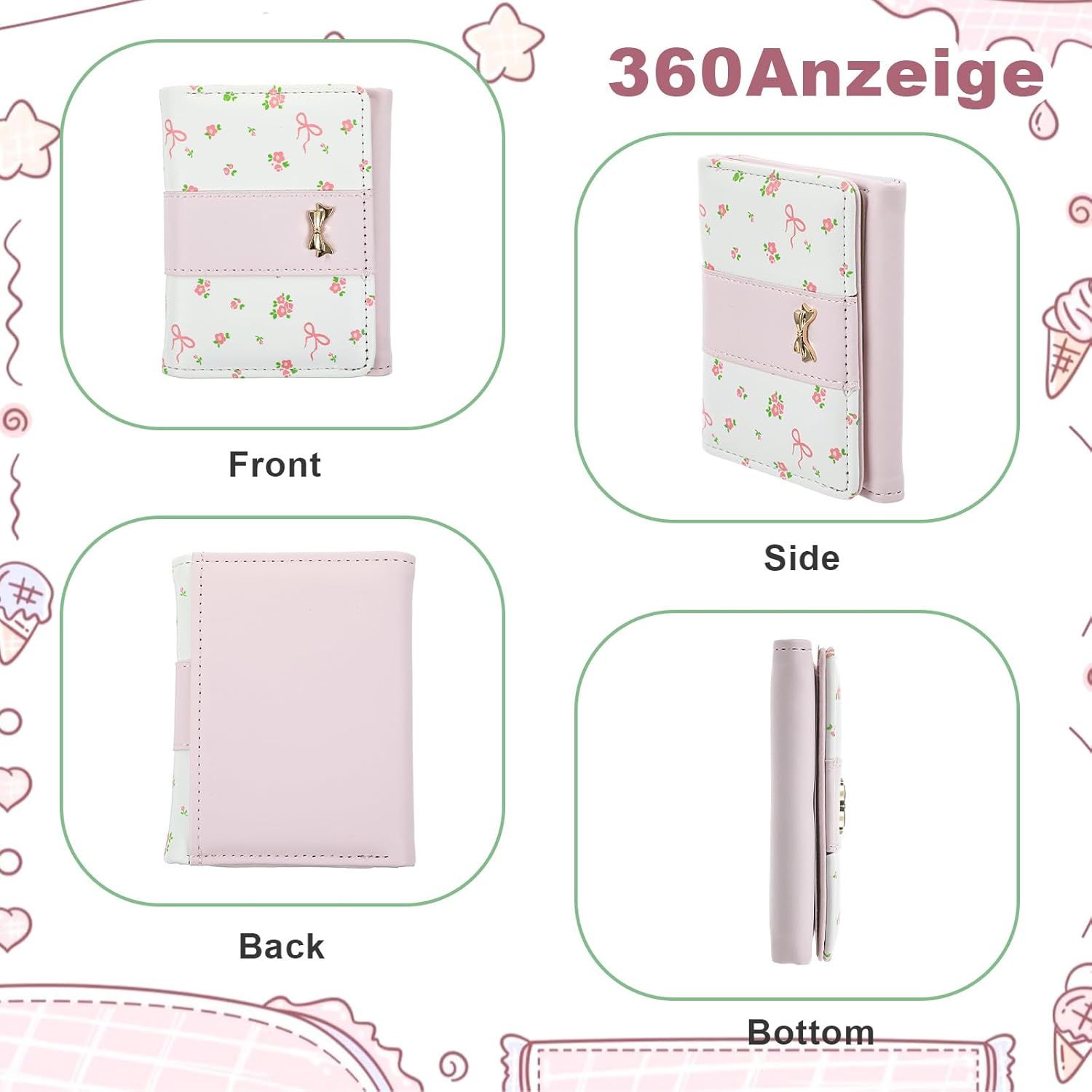 Pink Wallet for Women Floral Coquette Small Bow Wallet Cute Bifold Zipper Purse Aesthetic Credit Card Holder Purse Mini Kawaii Coin Purse with ID Window - Image 5