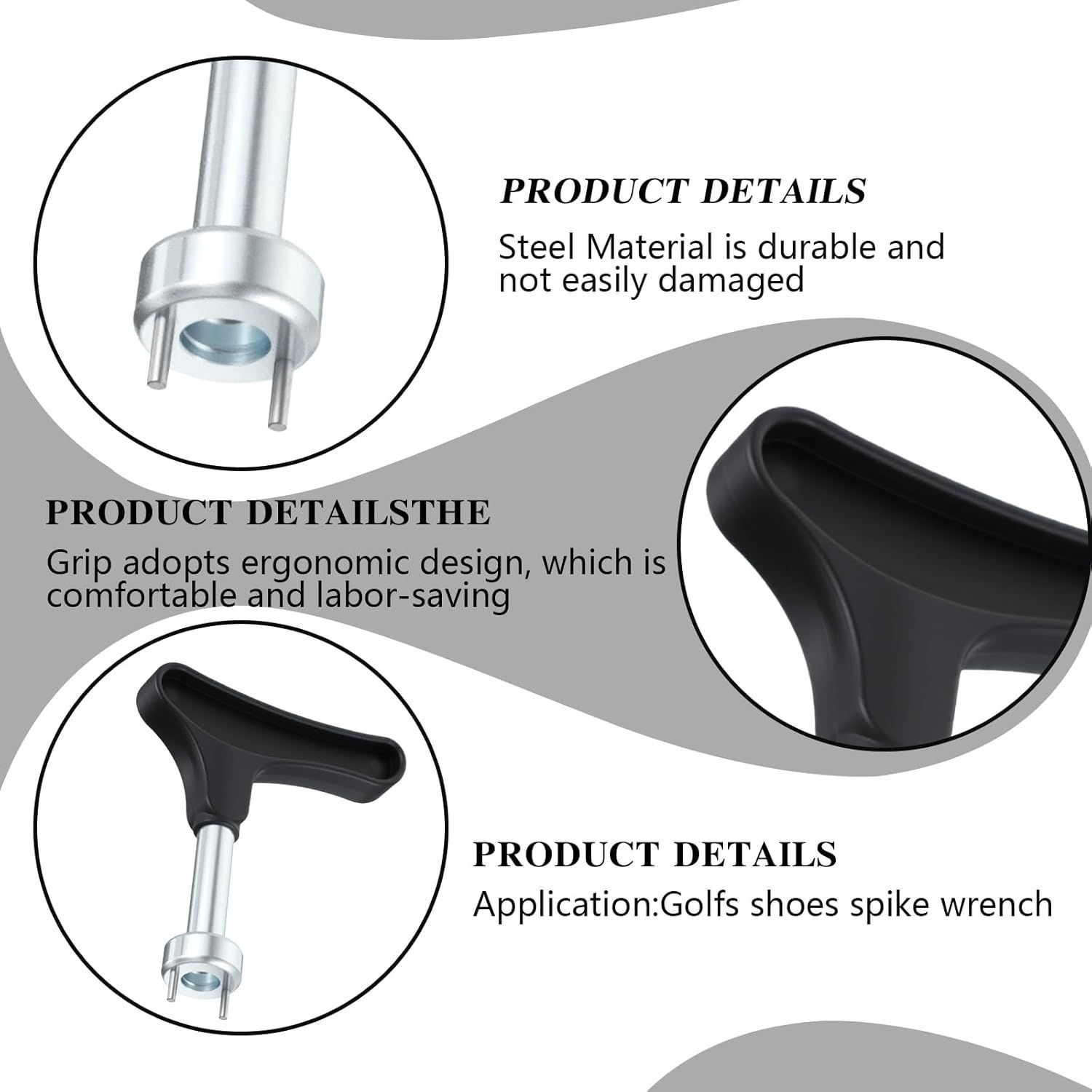 2 Pcs Golf Spike Removal Tool, Stainless Steel Golf Shoe Spikes Wrench, Multifunction Golf Wrench, Adjustment Cleat Key Remover for Spike Shoes (Universal, Black) - Image 3