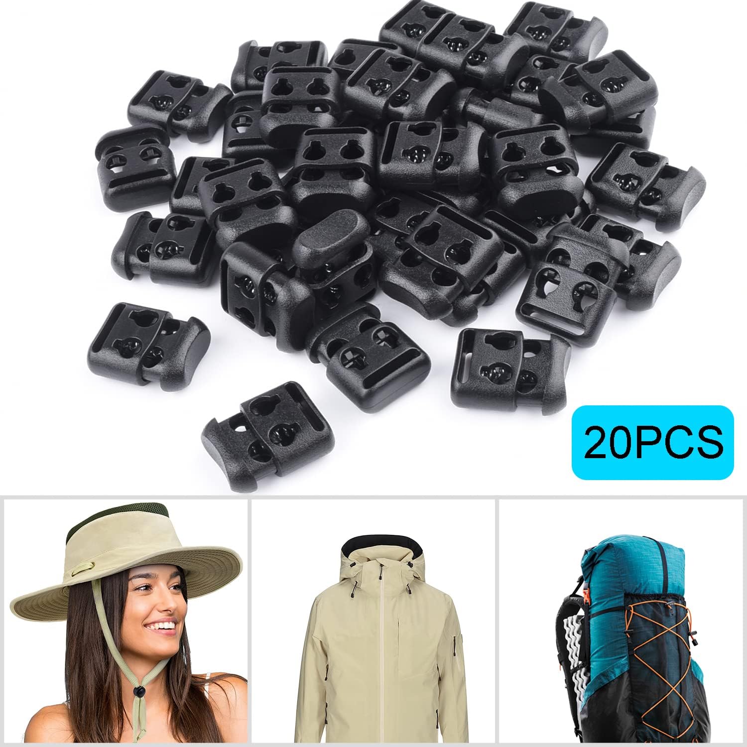 CooBigo Plastic Cord Locks for Paracord Drawstring Clip, Spring Toggle Cord Stopper Sweatpant Hat Gloves Hoodie String Lock - Image 5