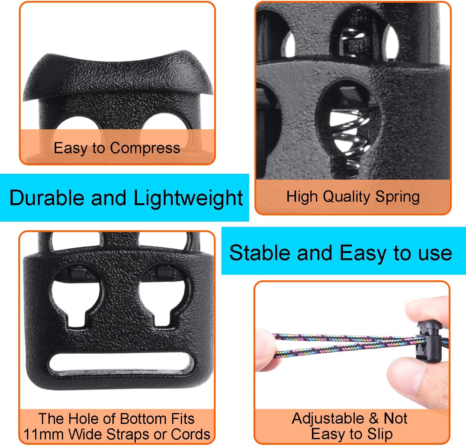 CooBigo Plastic Cord Locks for Paracord Drawstring Clip, Spring Toggle Cord Stopper Sweatpant Hat Gloves Hoodie String Lock - Image 7
