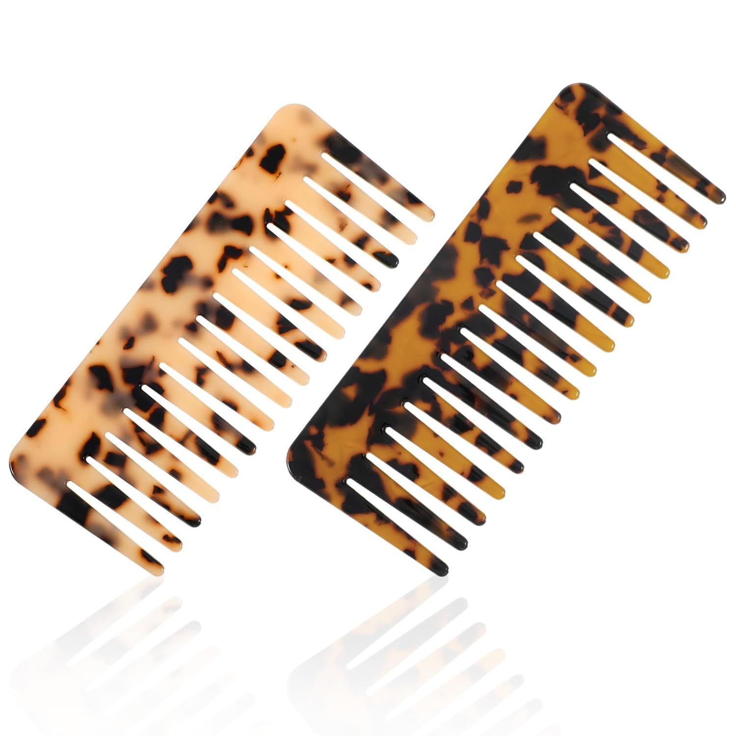 2PCS Large Wide Tooth Combs for Curls, Tortoise Shell Comb, Large Detangling Comb Cellulose Detangler Combs for Women Thick Curly Wavy Wet Dry Hair (Tortoise Shell, Ivory) - Image 1