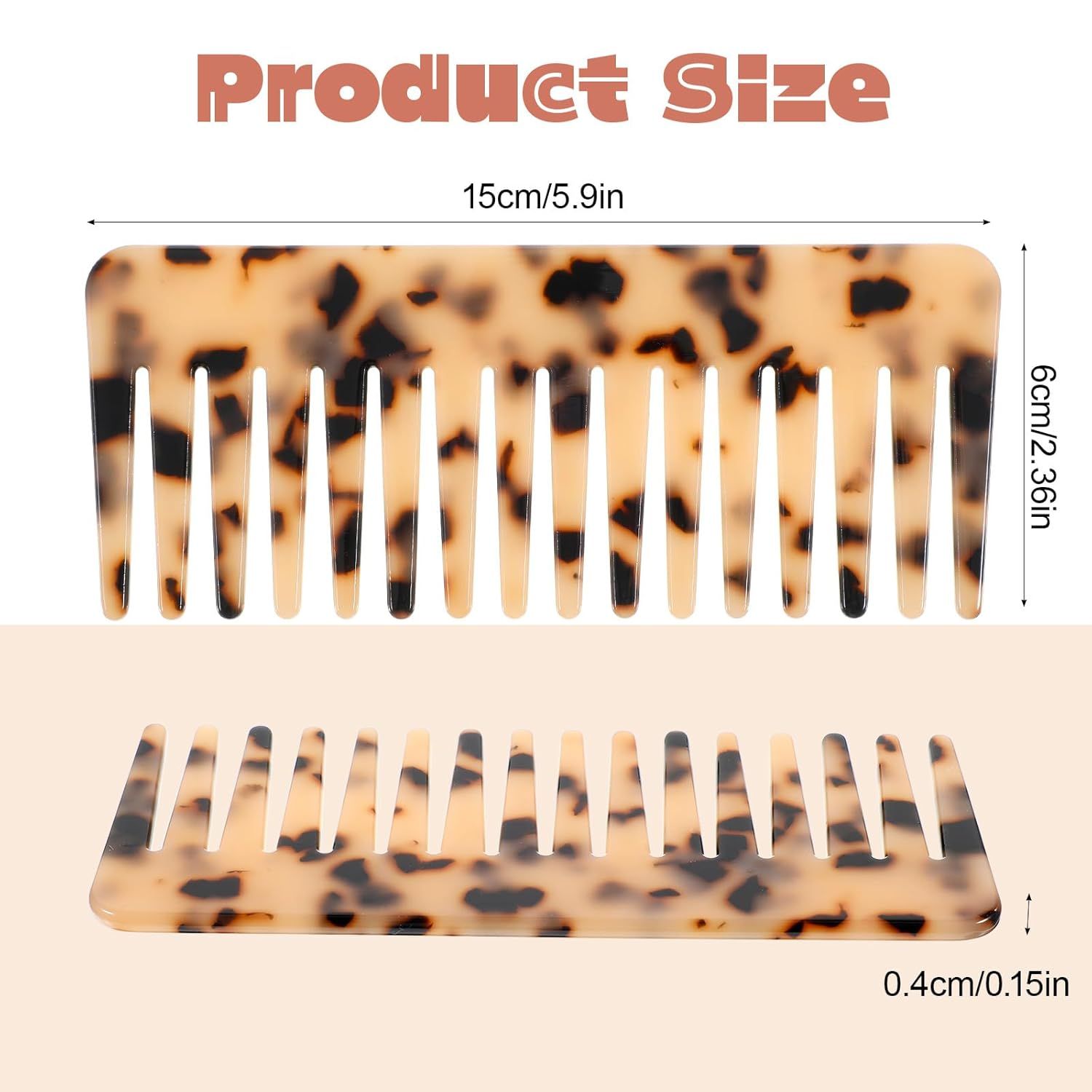 2PCS Large Wide Tooth Combs for Curls, Tortoise Shell Comb, Large Detangling Comb Cellulose Detangler Combs for Women Thick Curly Wavy Wet Dry Hair (Tortoise Shell, Ivory) - Image 2