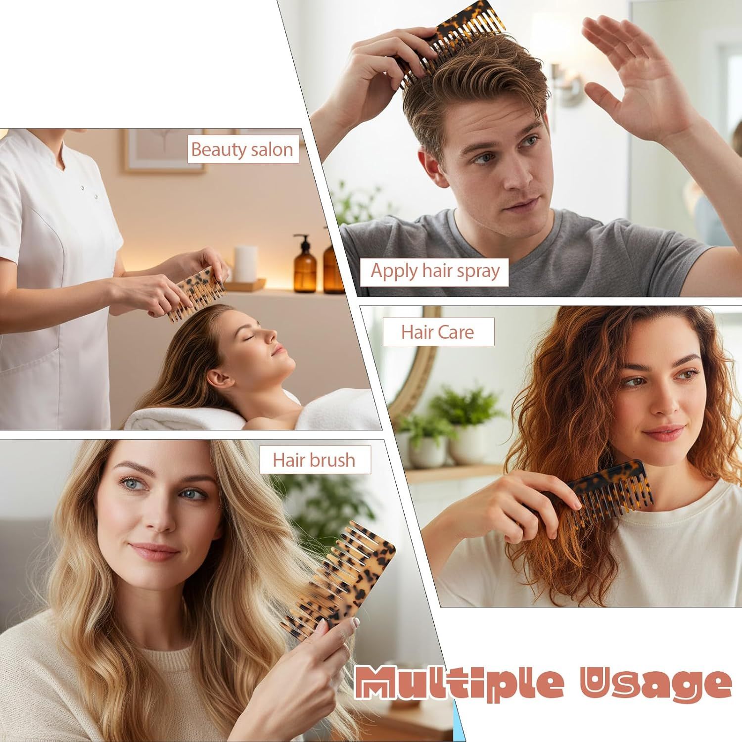2PCS Large Wide Tooth Combs for Curls, Tortoise Shell Comb, Large Detangling Comb Cellulose Detangler Combs for Women Thick Curly Wavy Wet Dry Hair (Tortoise Shell, Ivory) - Image 4