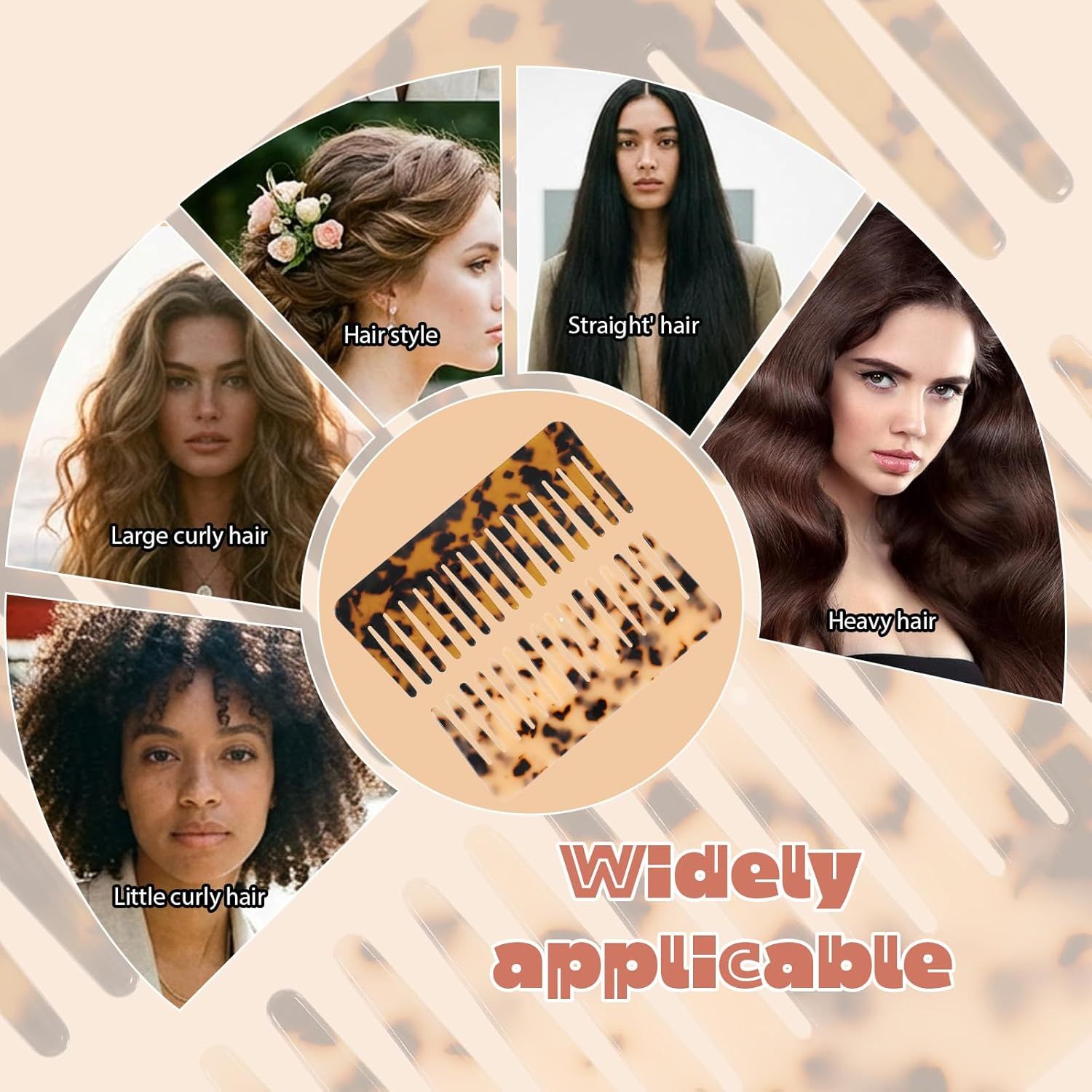 2PCS Large Wide Tooth Combs for Curls, Tortoise Shell Comb, Large Detangling Comb Cellulose Detangler Combs for Women Thick Curly Wavy Wet Dry Hair (Tortoise Shell, Ivory) - Image 5