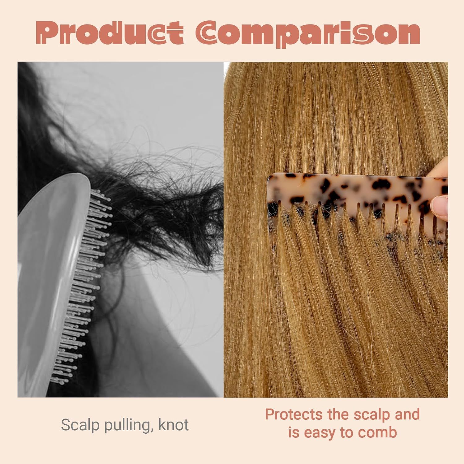 2PCS Large Wide Tooth Combs for Curls, Tortoise Shell Comb, Large Detangling Comb Cellulose Detangler Combs for Women Thick Curly Wavy Wet Dry Hair (Tortoise Shell, Ivory) - Image 6