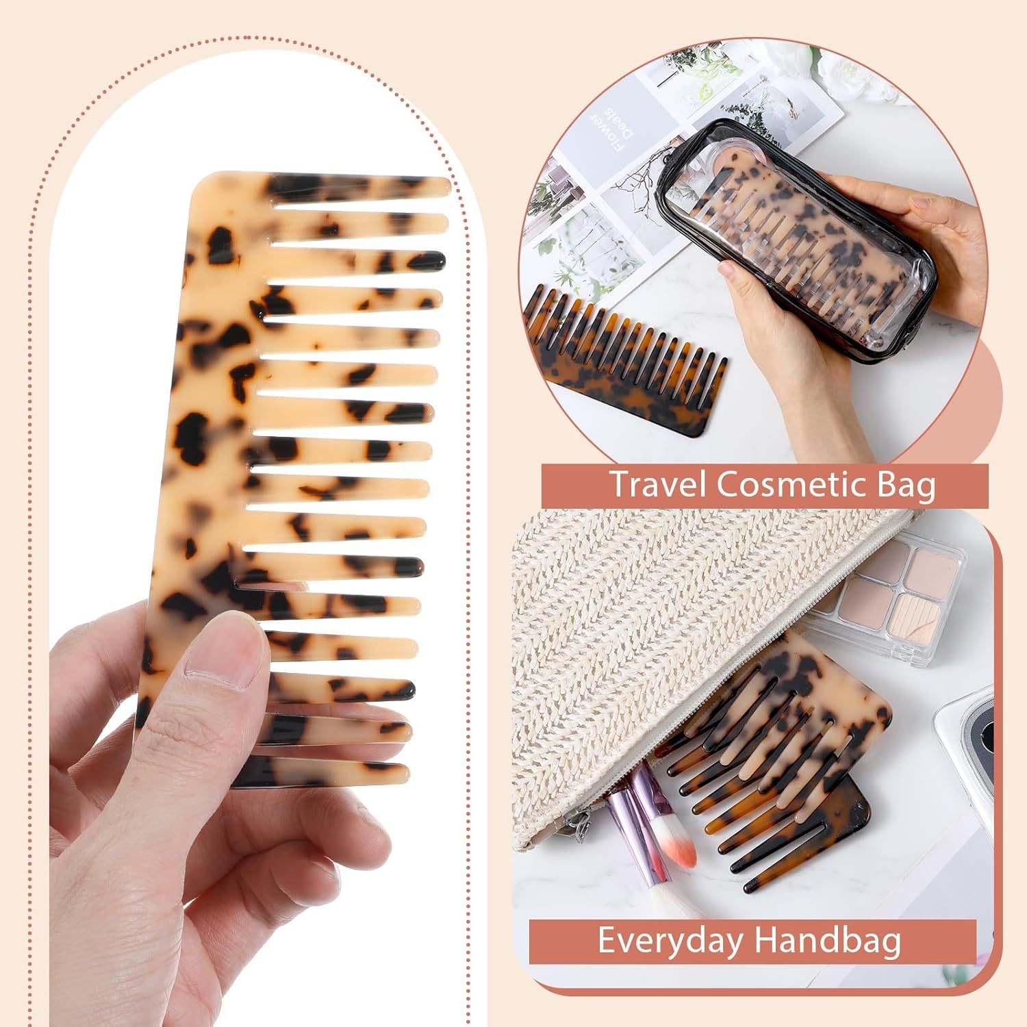 2PCS Large Wide Tooth Combs for Curls, Tortoise Shell Comb, Large Detangling Comb Cellulose Detangler Combs for Women Thick Curly Wavy Wet Dry Hair (Tortoise Shell, Ivory) - Image 7