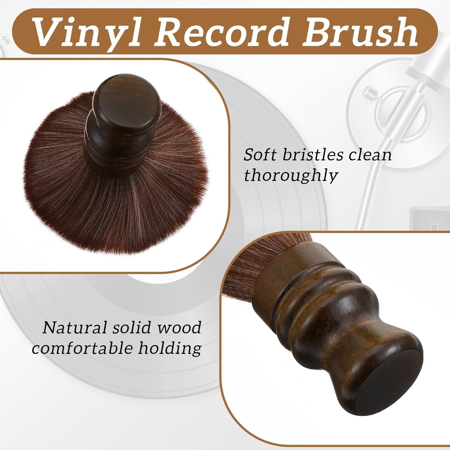 Vinyl Record Cleaning Brush, Vinyl Record Brush with Fine Fiber Bristles, Anti-Static Soft Record Brush, Wood Record Cleaner Accessories for Vinyl Cd Album Care - Image 3
