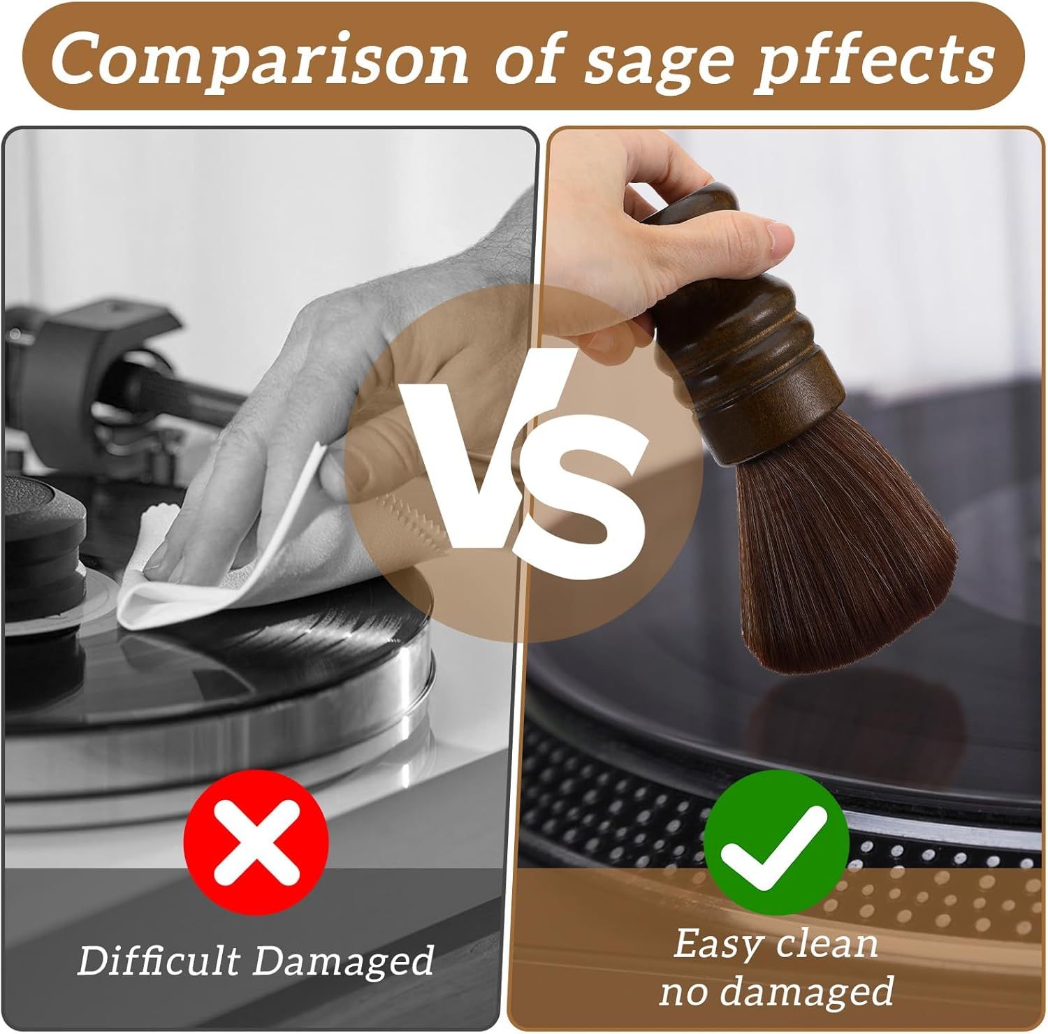 Vinyl Record Cleaning Brush, Vinyl Record Brush with Fine Fiber Bristles, Anti-Static Soft Record Brush, Wood Record Cleaner Accessories for Vinyl Cd Album Care - Image 4