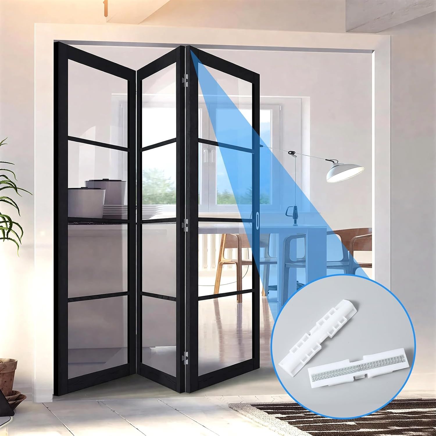 3 Pcs Bifold Door Spring Slide Rail, PET Bi-Fold Door Slide Guide, White Top Track Guide for Bi-Fold Closet Doors and Folding Doors, Easy to Install Bifold Closet Door Replacement Hardware - Image 7