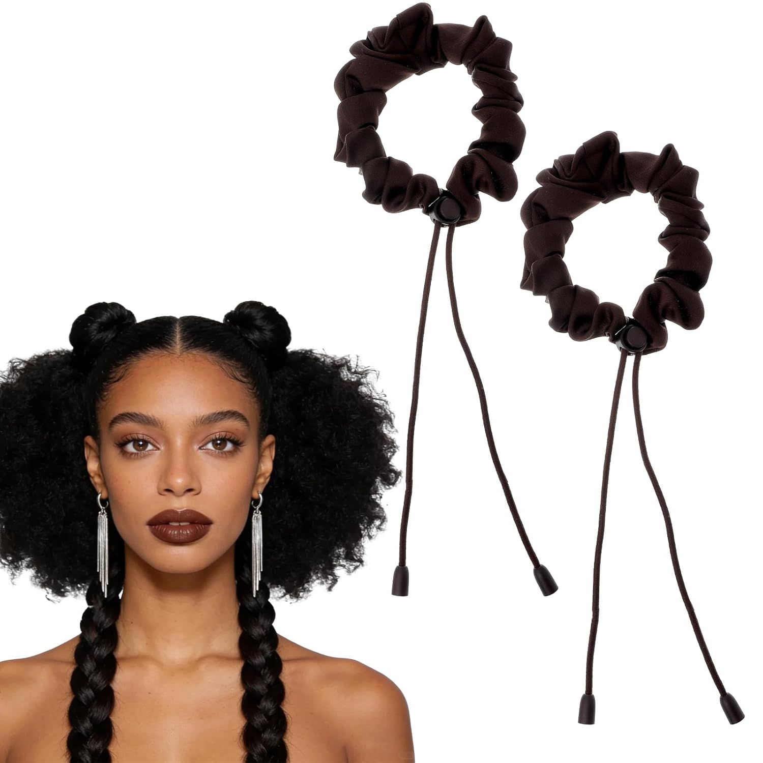 2PCS Adjustable Satin Hair Ties for Curly Hairs, Large Hair Scrunchies for Women, Thick Curly Hairstyle Accessories Afro Puffs Ponytails Locs Pineapples - Image 1