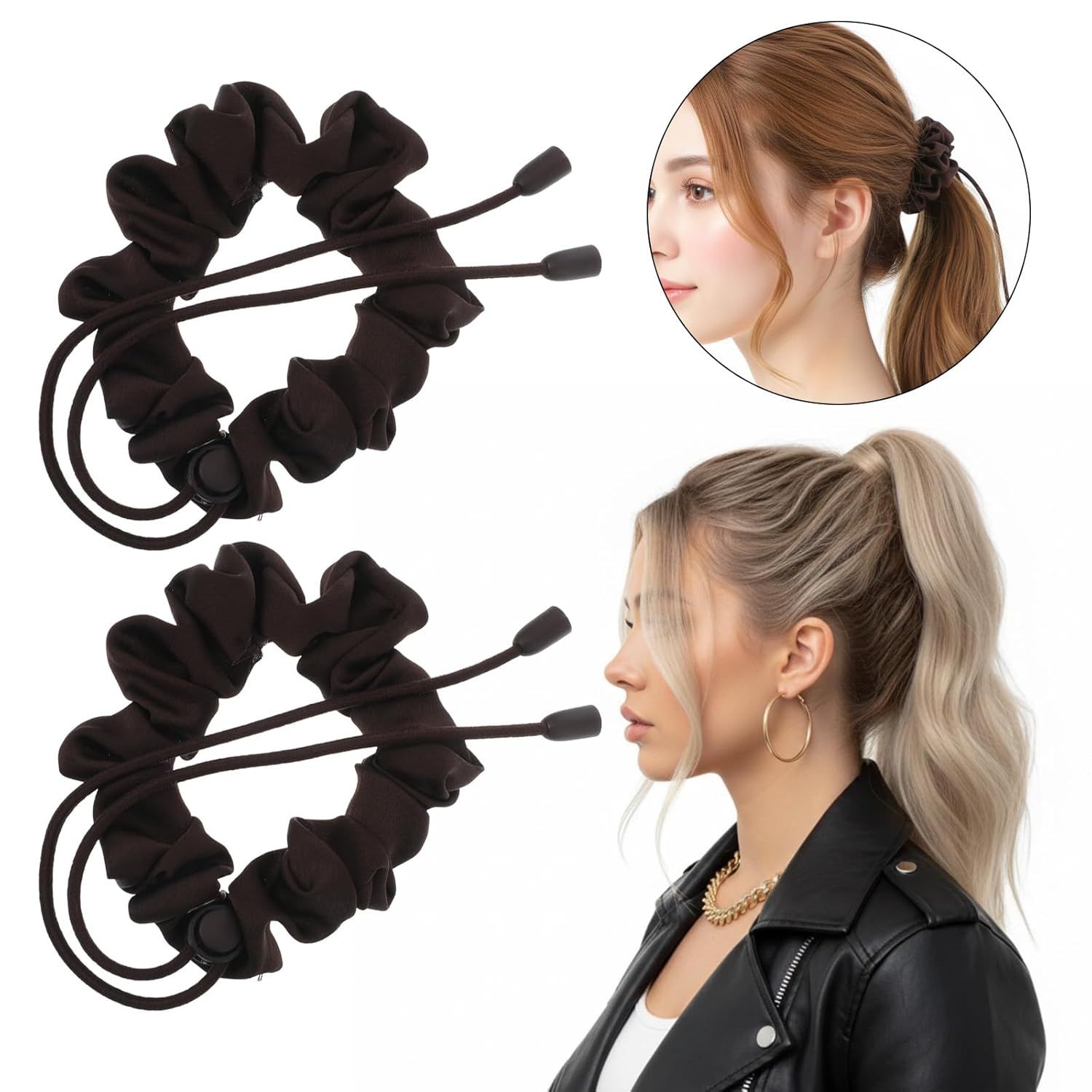 2PCS Adjustable Satin Hair Ties for Curly Hairs, Large Hair Scrunchies for Women, Thick Curly Hairstyle Accessories Afro Puffs Ponytails Locs Pineapples - Image 4