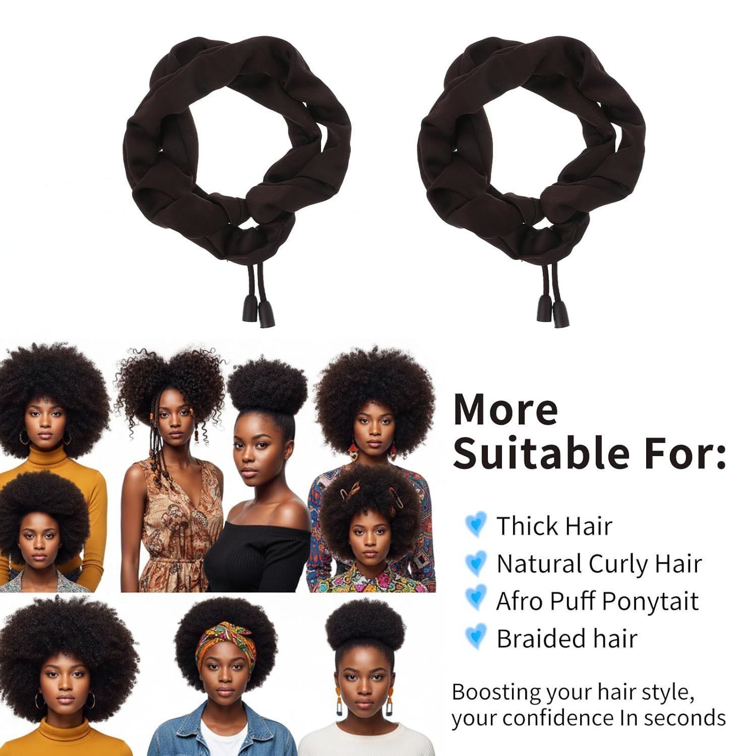 2PCS Adjustable Satin Hair Ties for Curly Hairs, Large Hair Scrunchies for Women, Thick Curly Hairstyle Accessories Afro Puffs Ponytails Locs Pineapples - Image 6