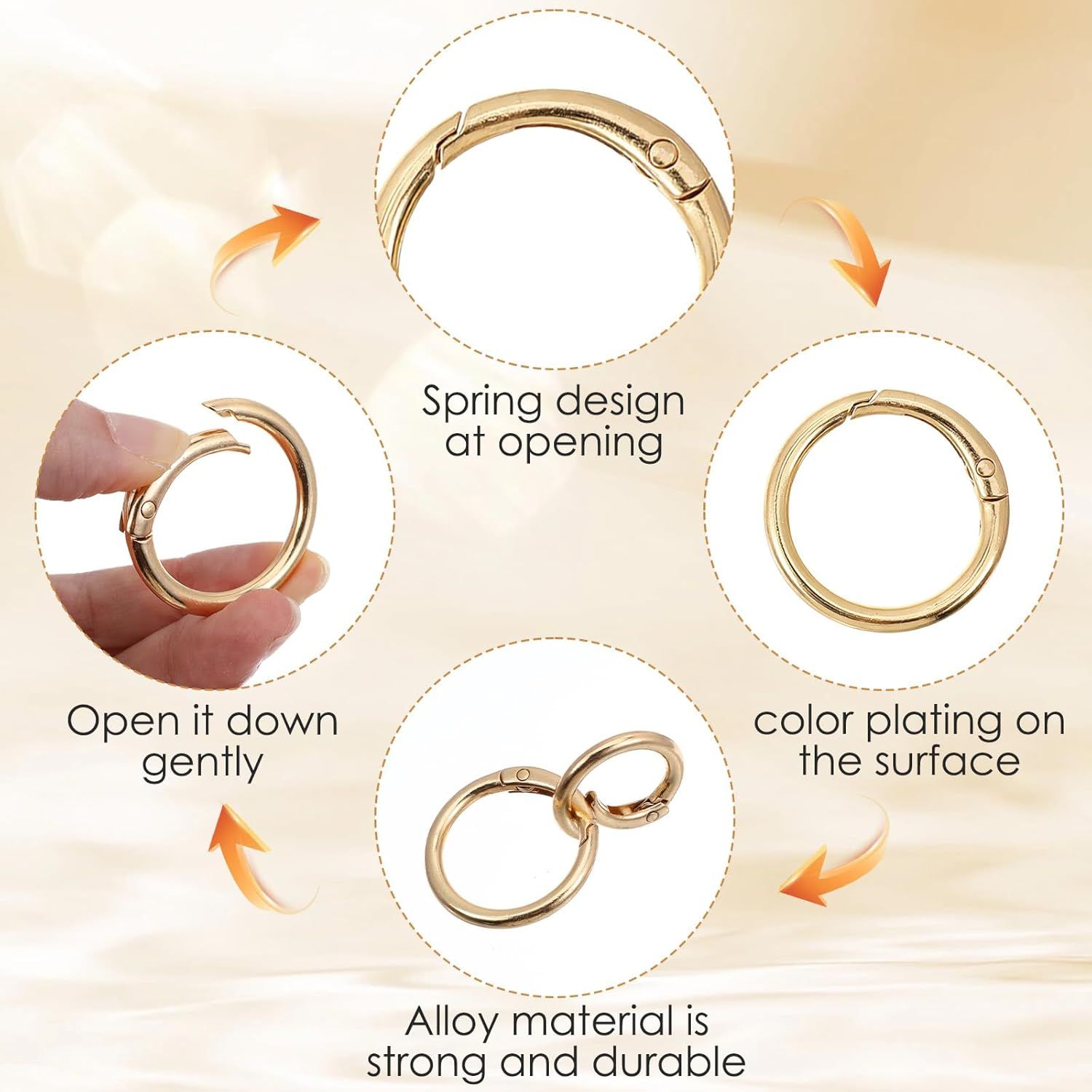 16 Pcs Spring O Ring Clips, Metal Key Ring Clips, Round Carabiner Clip, Small Keychain Clip for Keys, Buckle, Handbag, Bag Purse, Mini Keyring, Replacement Paracord Keychain (Gold, Silver) - Image 4