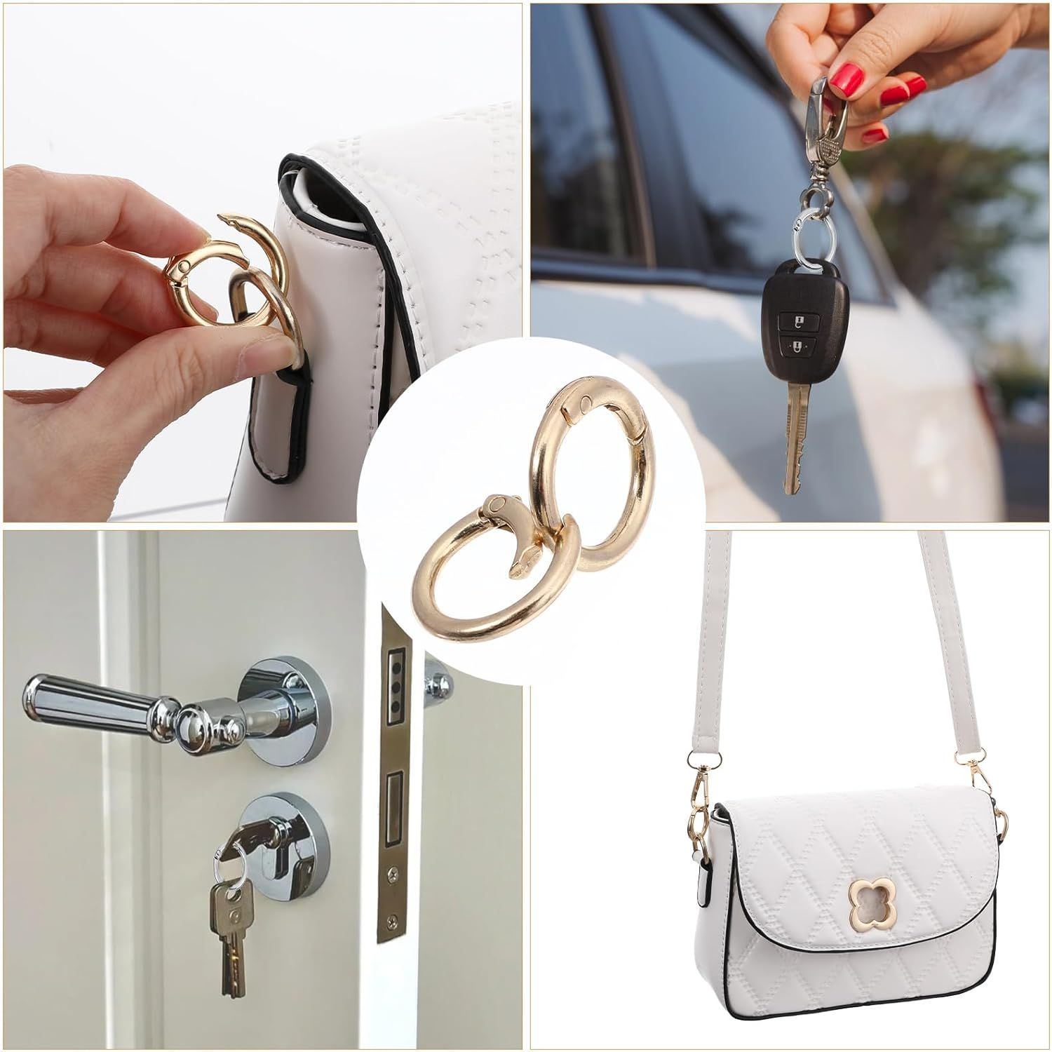 16 Pcs Spring O Ring Clips, Metal Key Ring Clips, Round Carabiner Clip, Small Keychain Clip for Keys, Buckle, Handbag, Bag Purse, Mini Keyring, Replacement Paracord Keychain (Gold, Silver) - Image 5