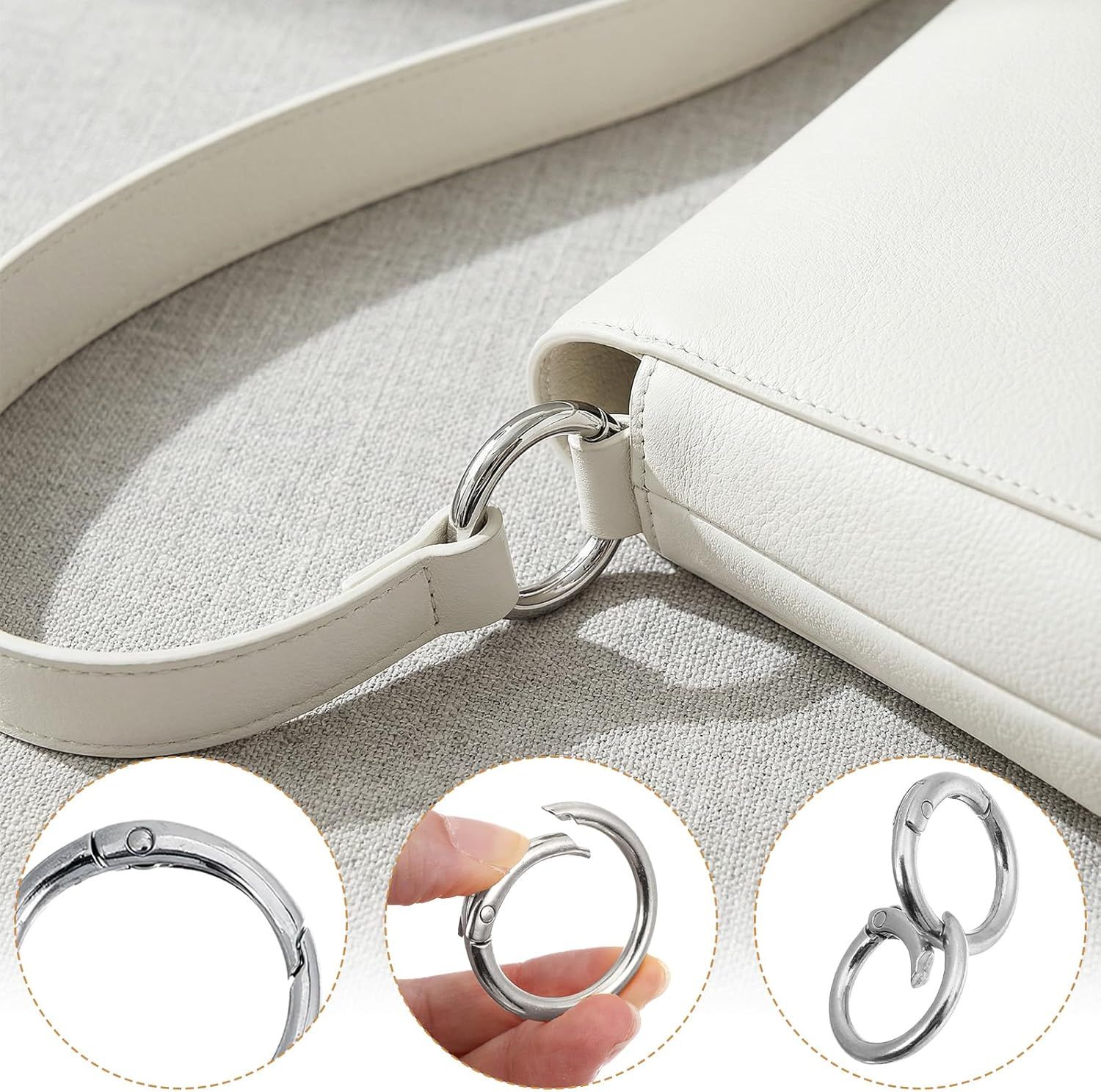 16 Pcs Spring O Ring Clips, Metal Key Ring Clips, Round Carabiner Clip, Small Keychain Clip for Keys, Buckle, Handbag, Bag Purse, Mini Keyring, Replacement Paracord Keychain (Gold, Silver) - Image 6