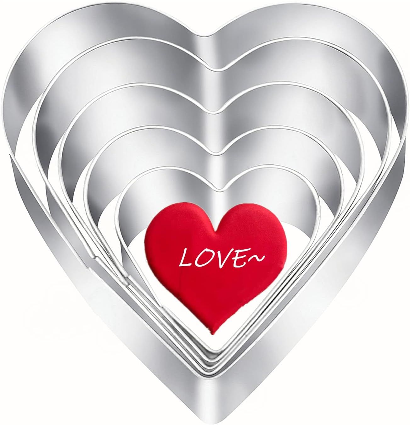 5 Pieces Heart Cookie Cutter Set - Valentine's Day Heart Shapes Stainless Steel Cutters Molds for Anniversary, Bridal, Engagement and Wedding, Baking Gifts - Image 1