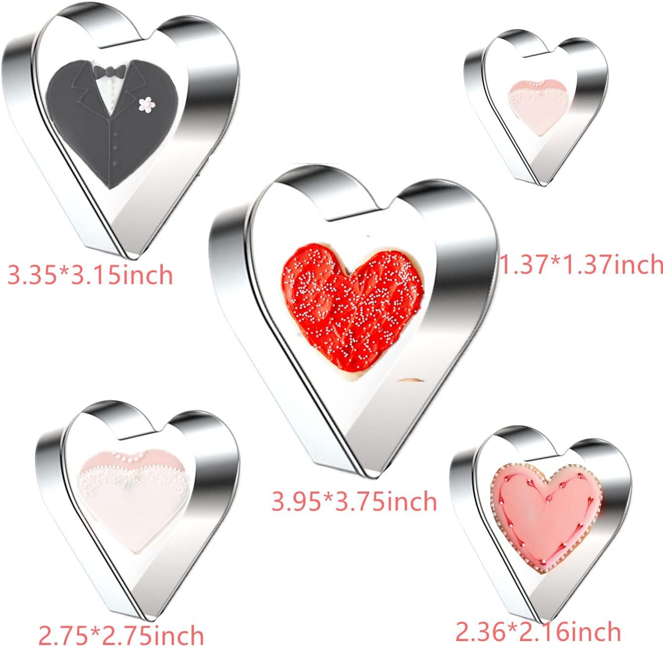 5 Pieces Heart Cookie Cutter Set - Valentine's Day Heart Shapes Stainless Steel Cutters Molds for Anniversary, Bridal, Engagement and Wedding, Baking Gifts - Image 3