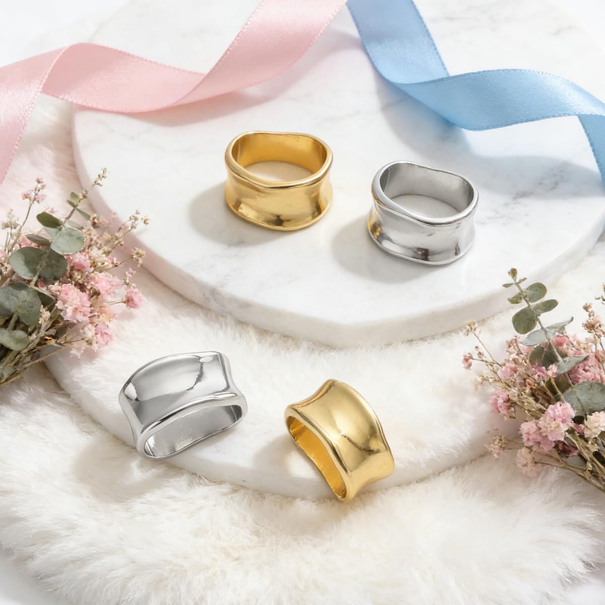 4 PCS Metal Scarf Clip Fashion Silk Scarves Clip Oblate Shawl Slide Buckle Minimalist Geometric Wrap Holder Clamp Grace Shawls Rings Brooches Clothing Accessory for Women Girls（Gold & Silver） - Image 3