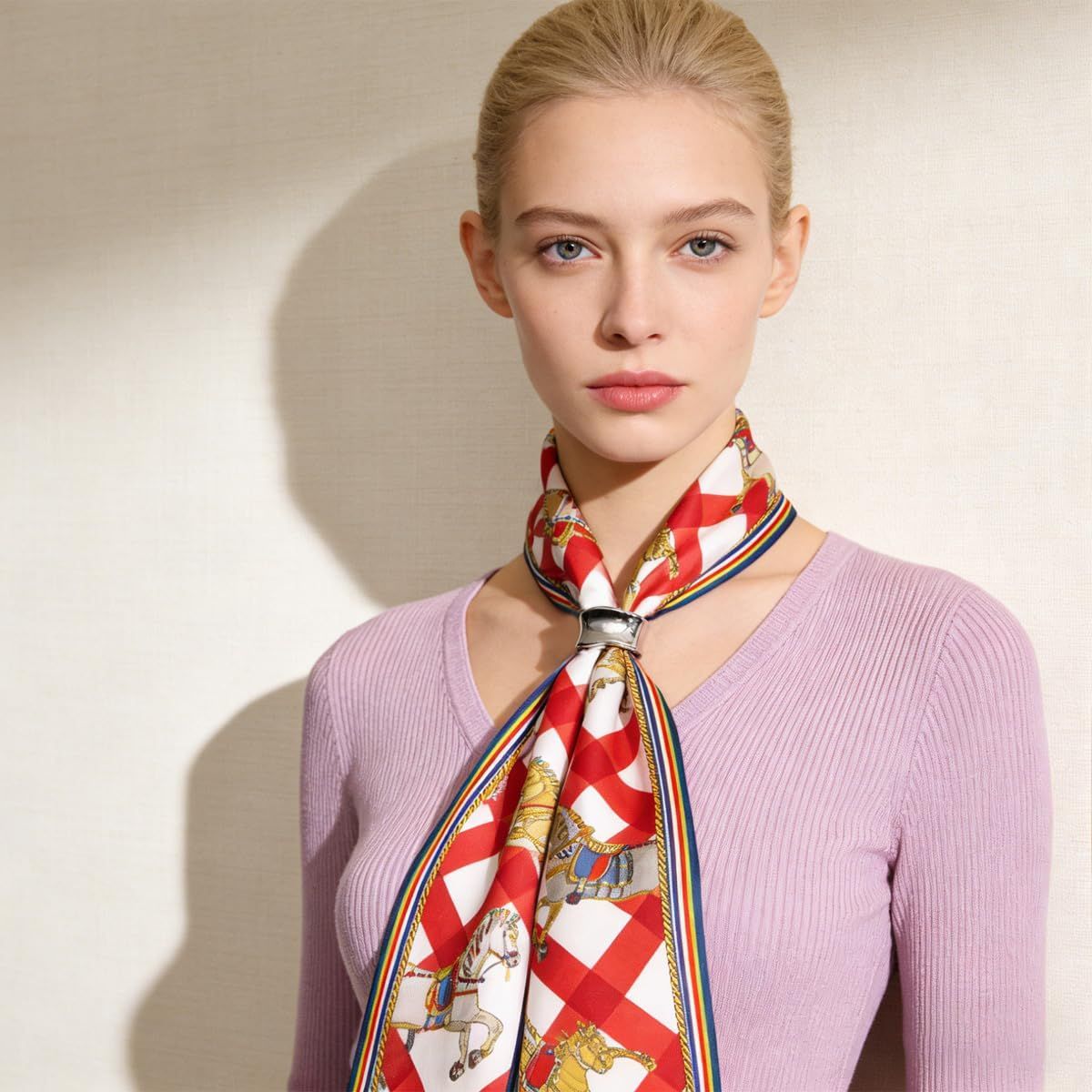4 PCS Metal Scarf Clip Fashion Silk Scarves Clip Oblate Shawl Slide Buckle Minimalist Geometric Wrap Holder Clamp Grace Shawls Rings Brooches Clothing Accessory for Women Girls（Gold & Silver） - Image 4