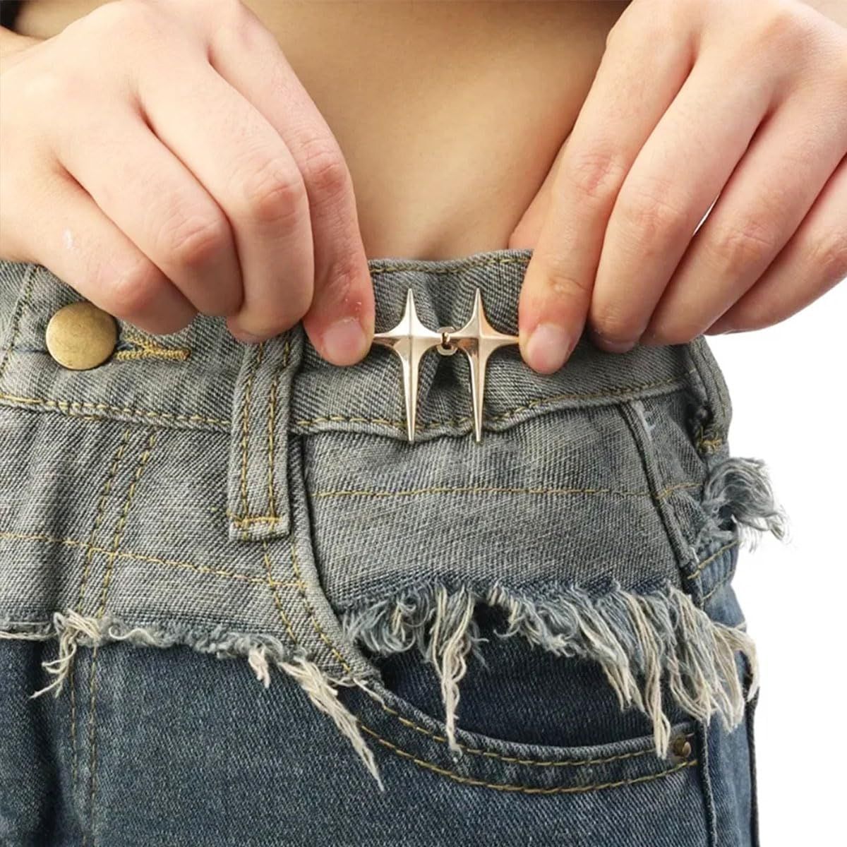 8 Sets Adjustable Star Button Pant Waist Tightener, Adjustable Waist Buckle Sets No Sew and No Tools Detachable Decorative Waist Buckles, Jean Buttons Pins for Loose Jeans, Pants, Skirts, Sleeves - Image 2