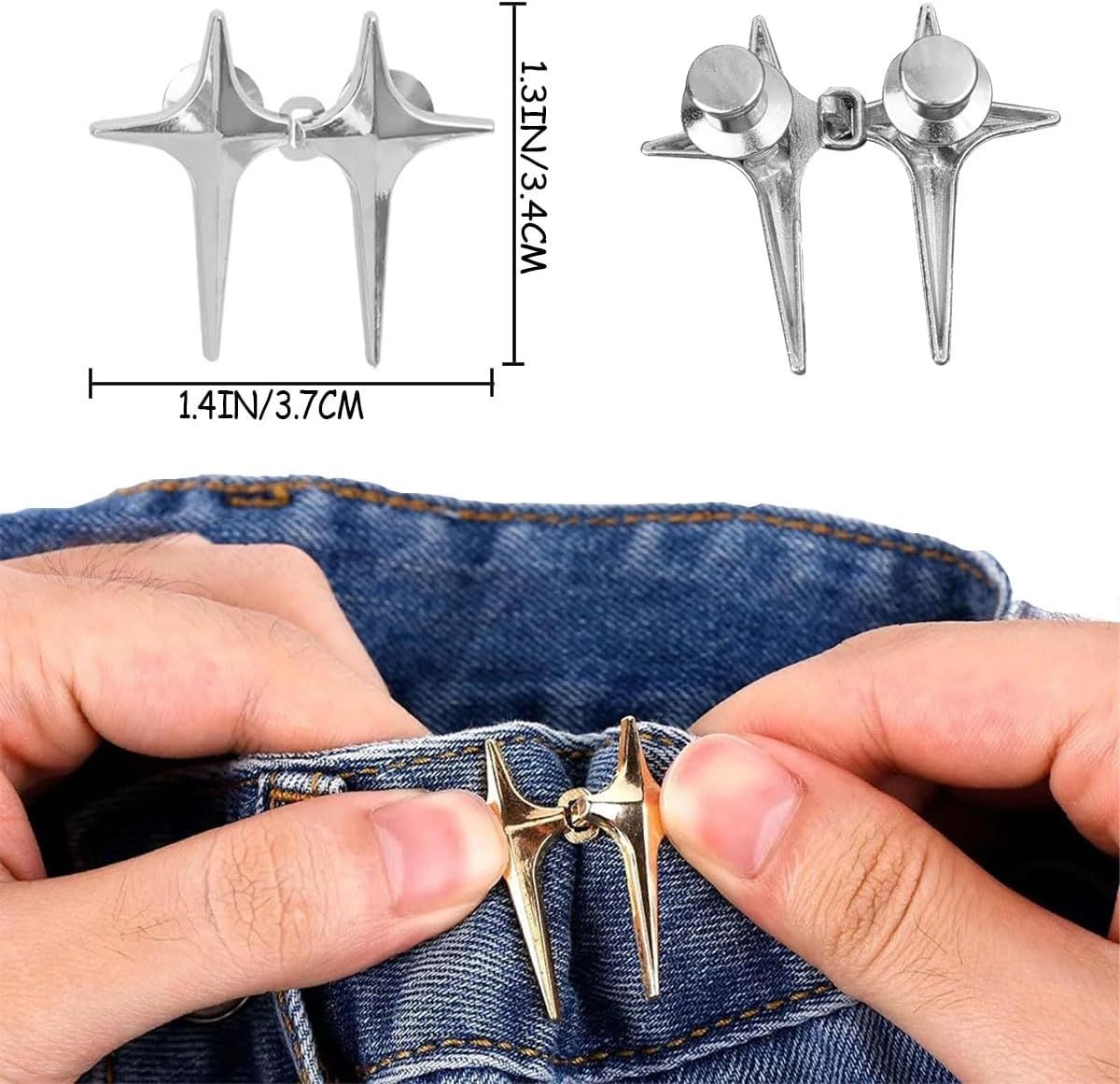 8 Sets Adjustable Star Button Pant Waist Tightener, Adjustable Waist Buckle Sets No Sew and No Tools Detachable Decorative Waist Buckles, Jean Buttons Pins for Loose Jeans, Pants, Skirts, Sleeves - Image 3