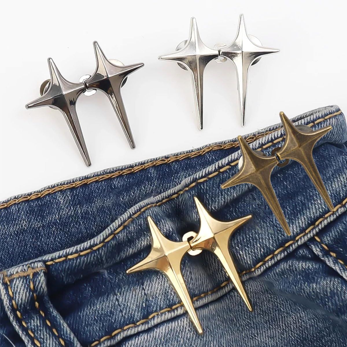 8 Sets Adjustable Star Button Pant Waist Tightener, Adjustable Waist Buckle Sets No Sew and No Tools Detachable Decorative Waist Buckles, Jean Buttons Pins for Loose Jeans, Pants, Skirts, Sleeves - Image 4